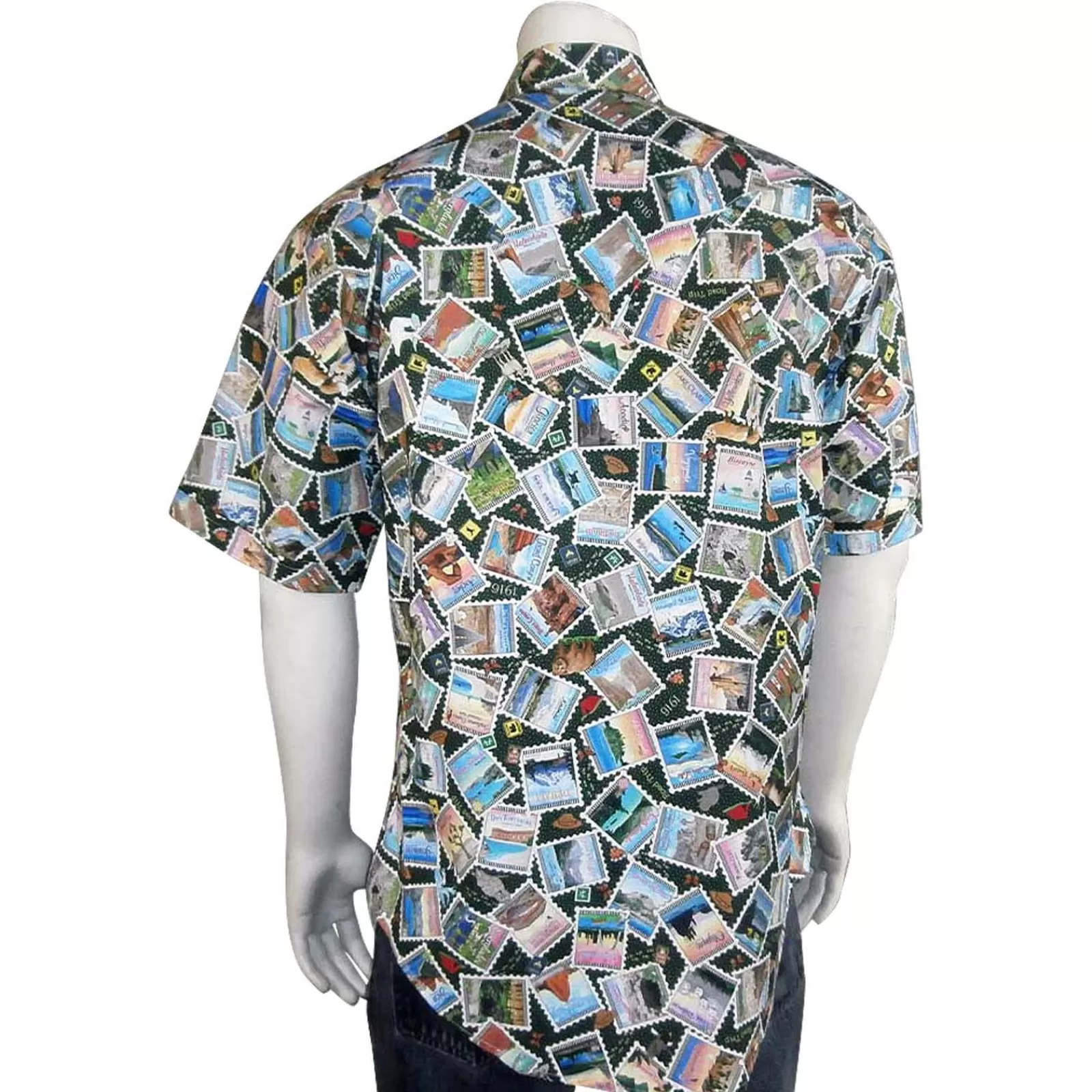 Rockmount Men'S National Park Stamps Print Short Sleeve Western Shirt Sale