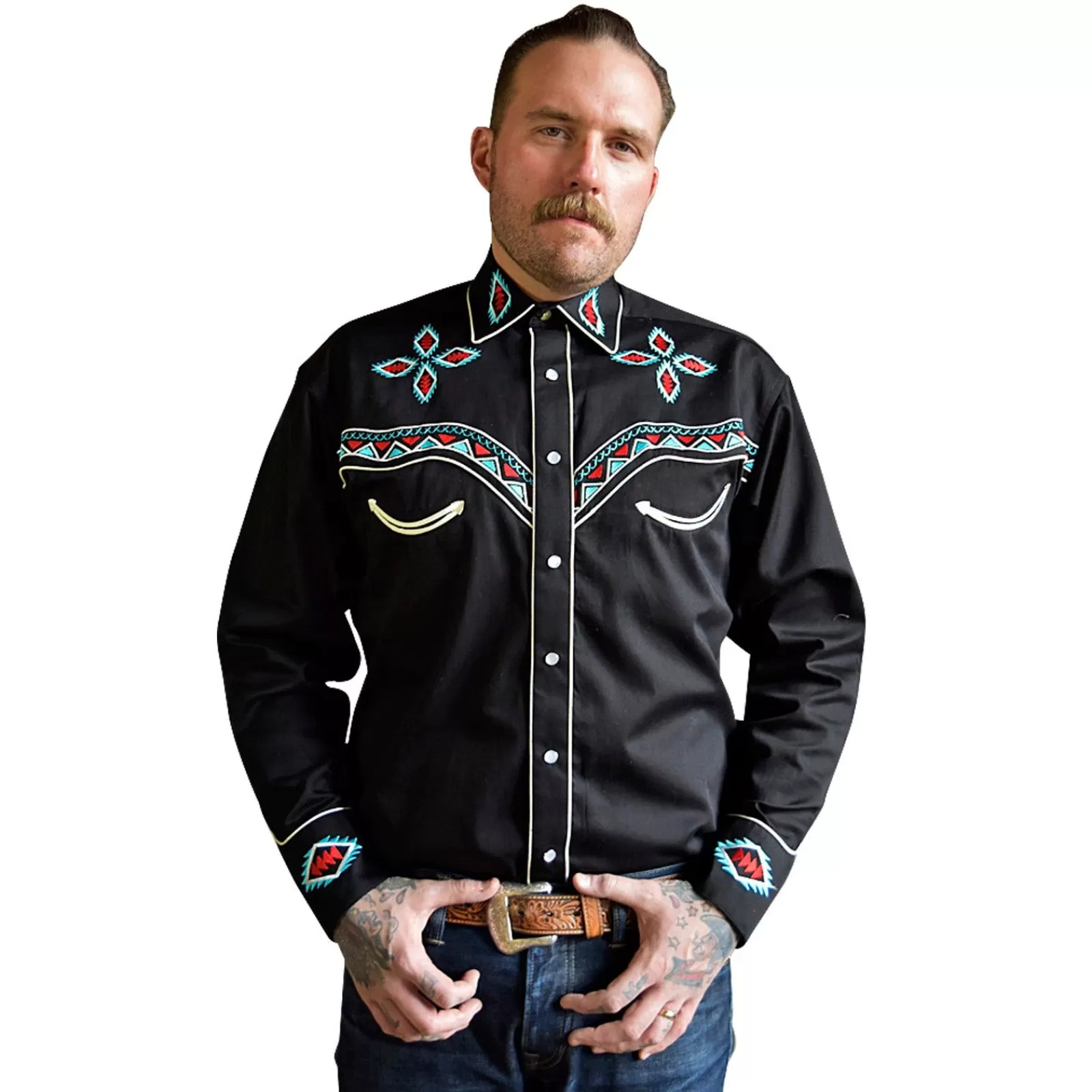 Rockmount Men'S Native Pattern Embroidery Black Western Shirt Cheap