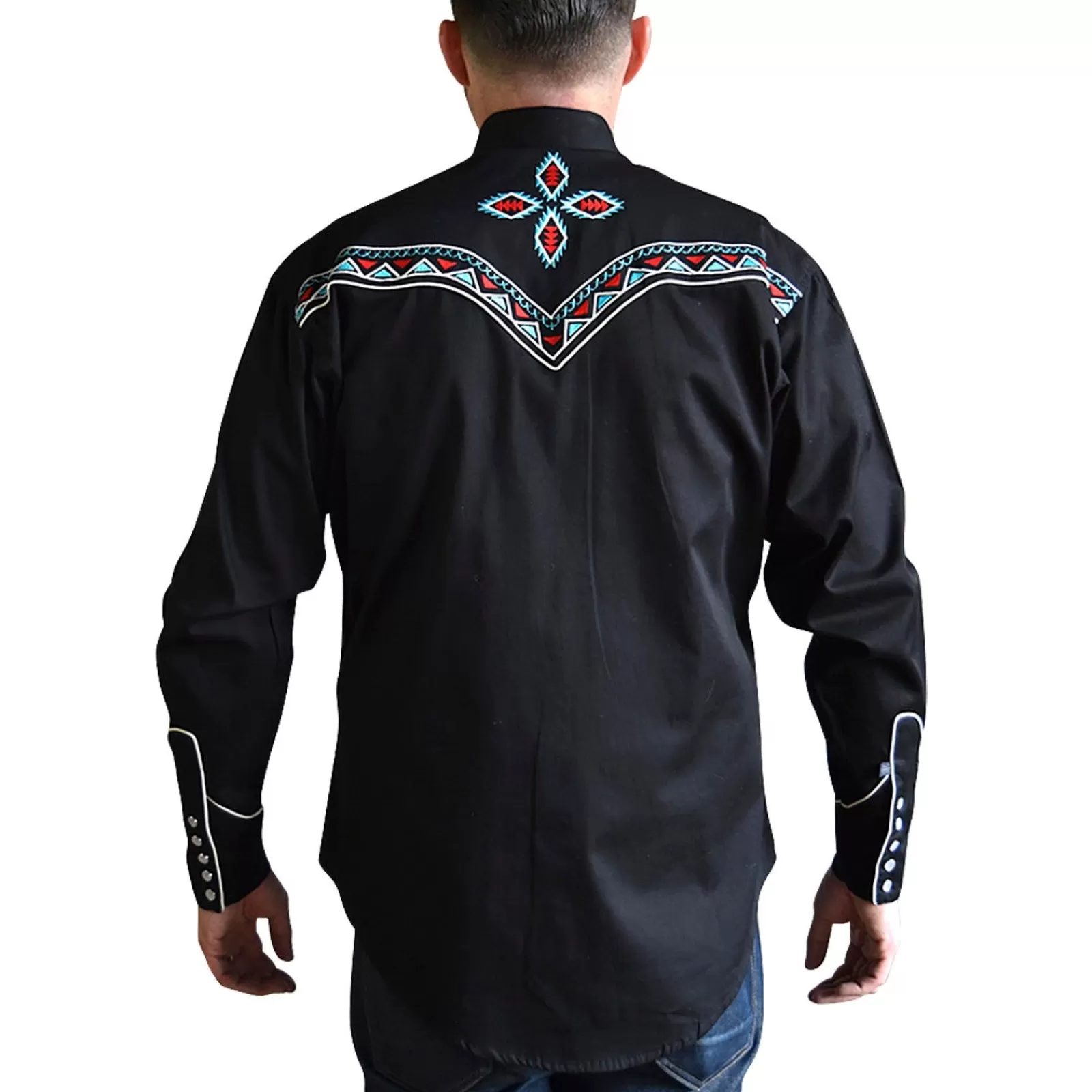 Rockmount Men'S Native Pattern Embroidery Black Western Shirt Cheap