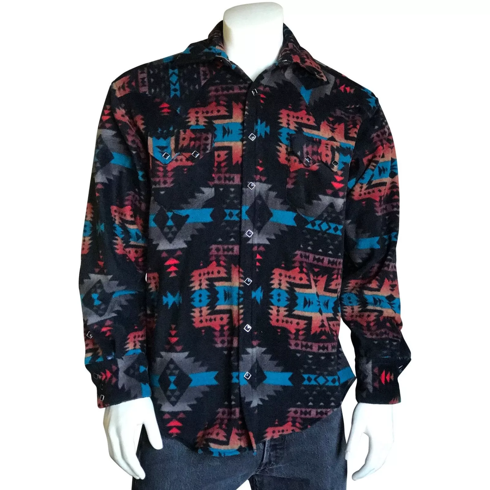 Rockmount Men'S Native Pattern Fleece Western Shirt In Black & Blue Sale