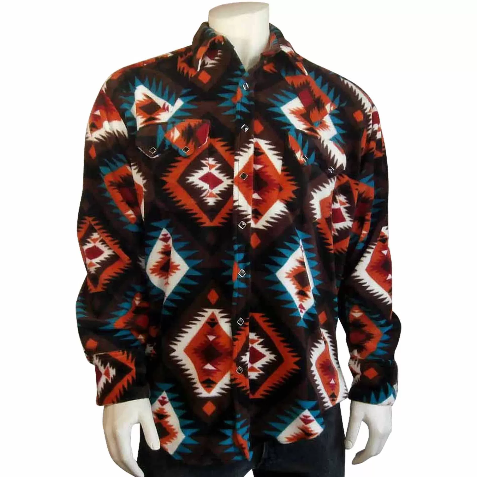 Rockmount Men'S Native Pattern Fleece Western Shirt In Black & Orange Hot