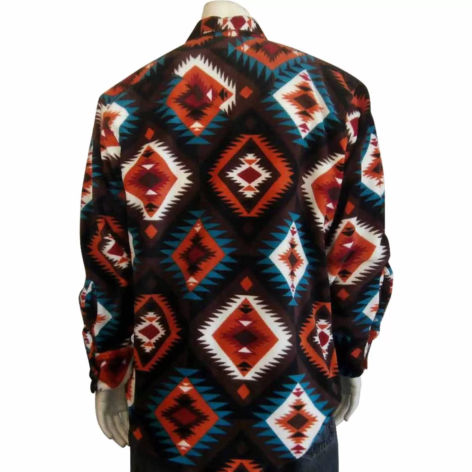Rockmount Men'S Native Pattern Fleece Western Shirt In Black & Orange Hot