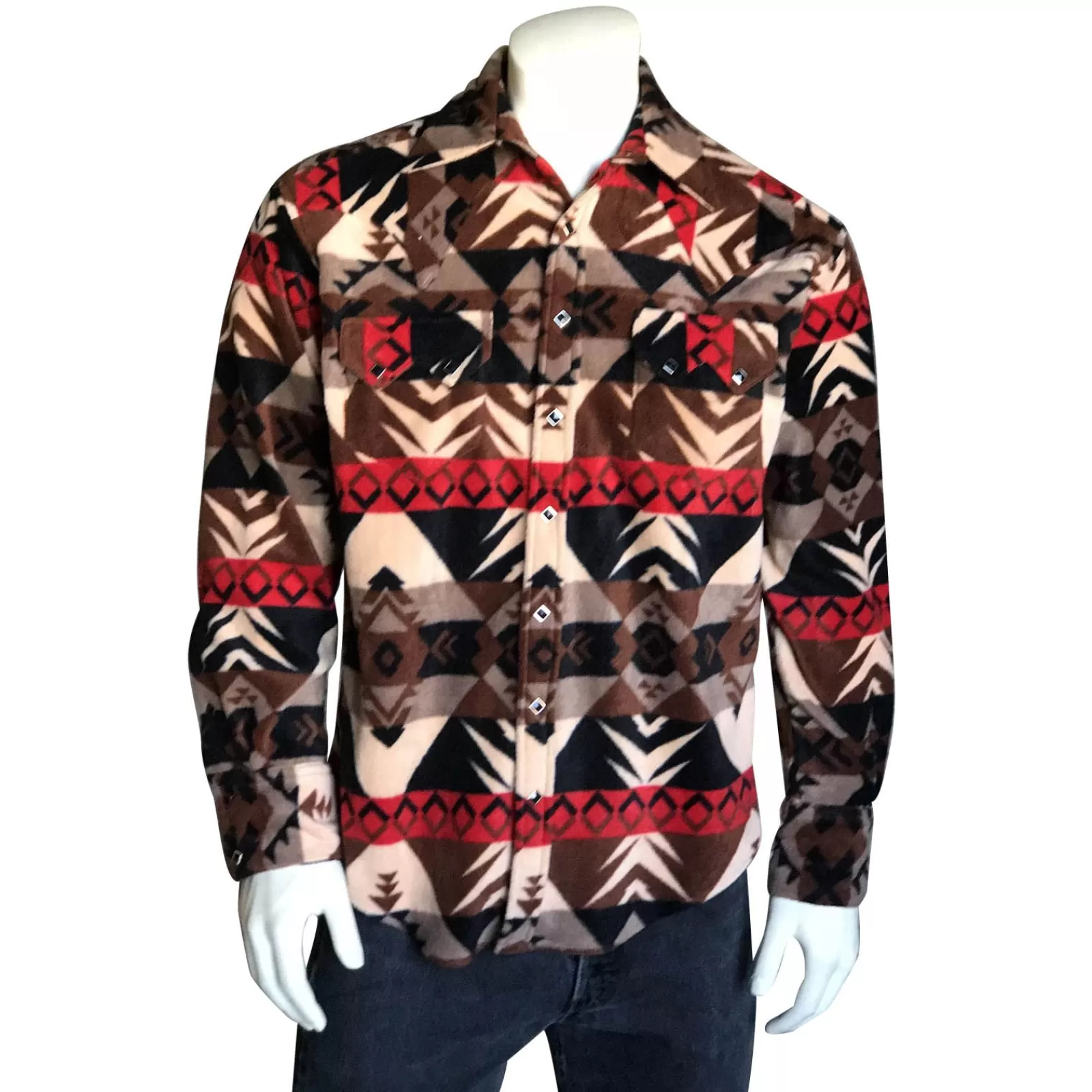 Rockmount Men'S Native Pattern Fleece Western Shirt In Black & Red Cheap