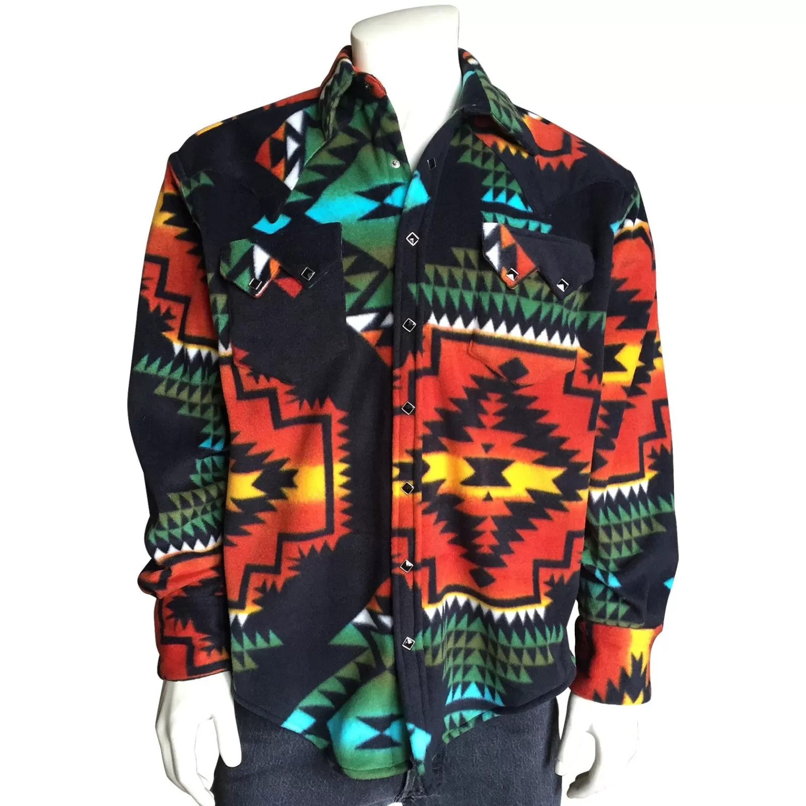 Rockmount Men'S Native Pattern Fleece Western Shirt In Black & Turquoise Shop