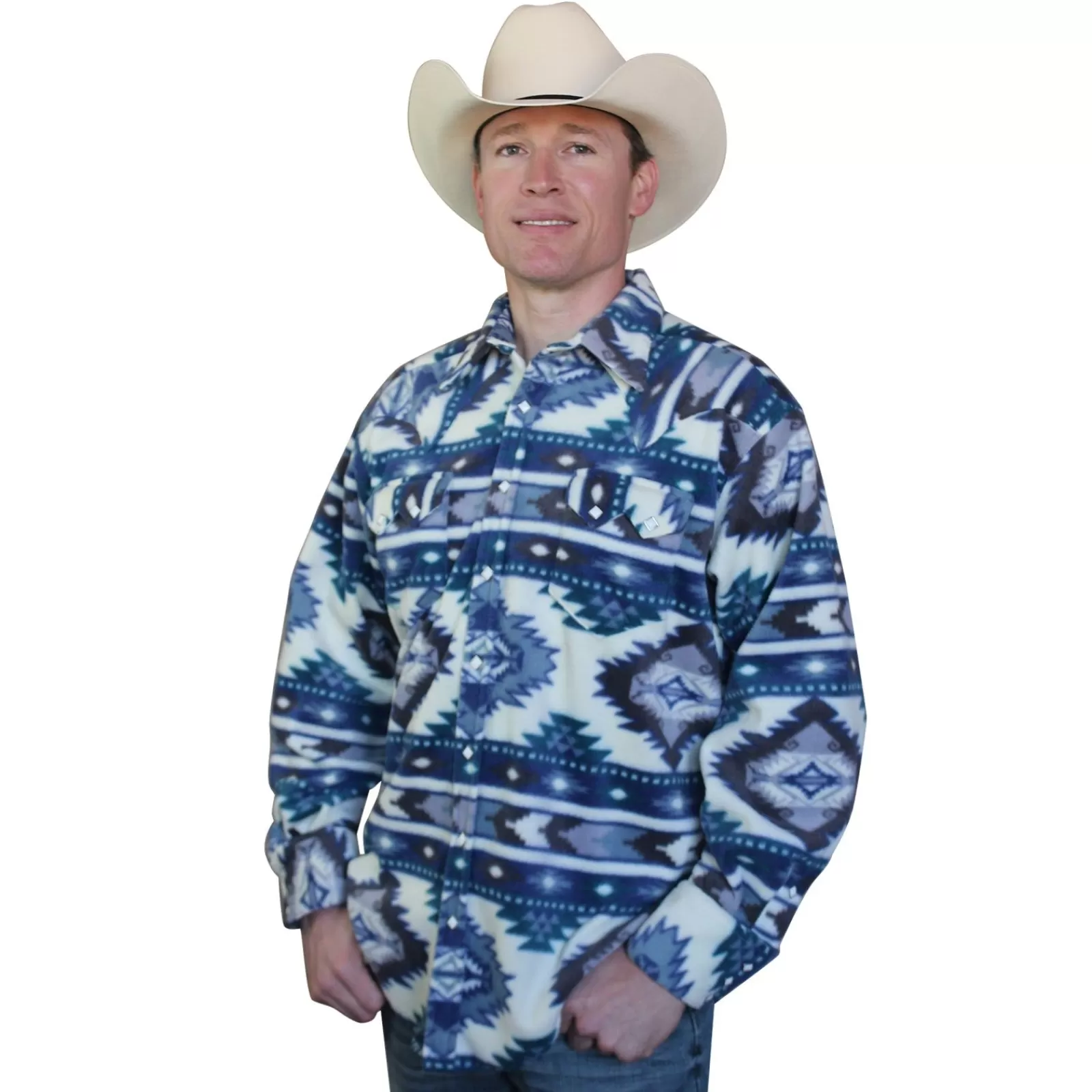 Rockmount Men'S Native Pattern Fleece Western Shirt In Blue & Navy Discount