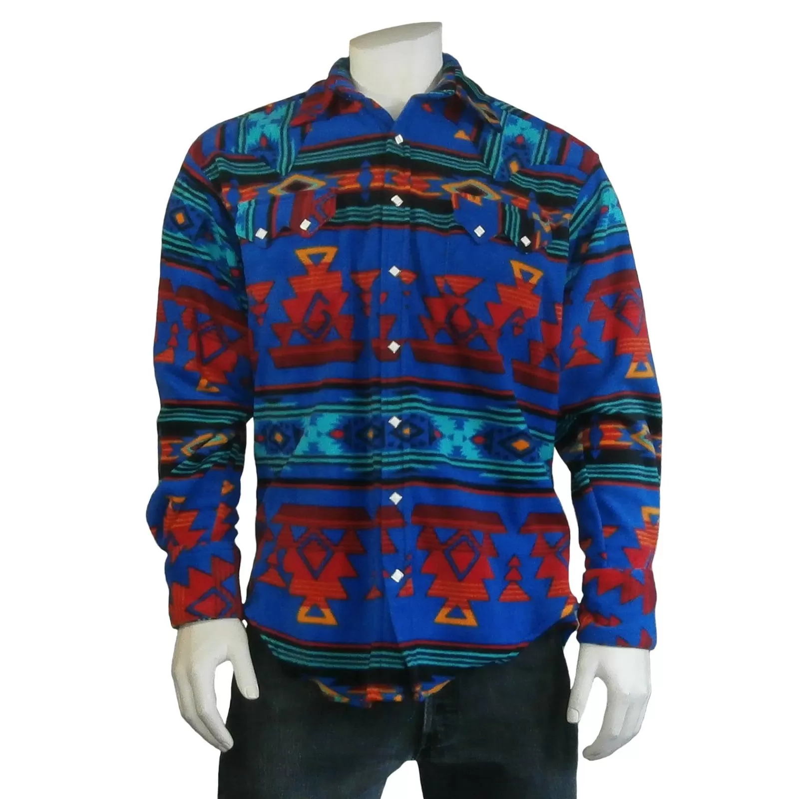 Rockmount Men'S Native Pattern Fleece Western Shirt In Blue & Red Cheap