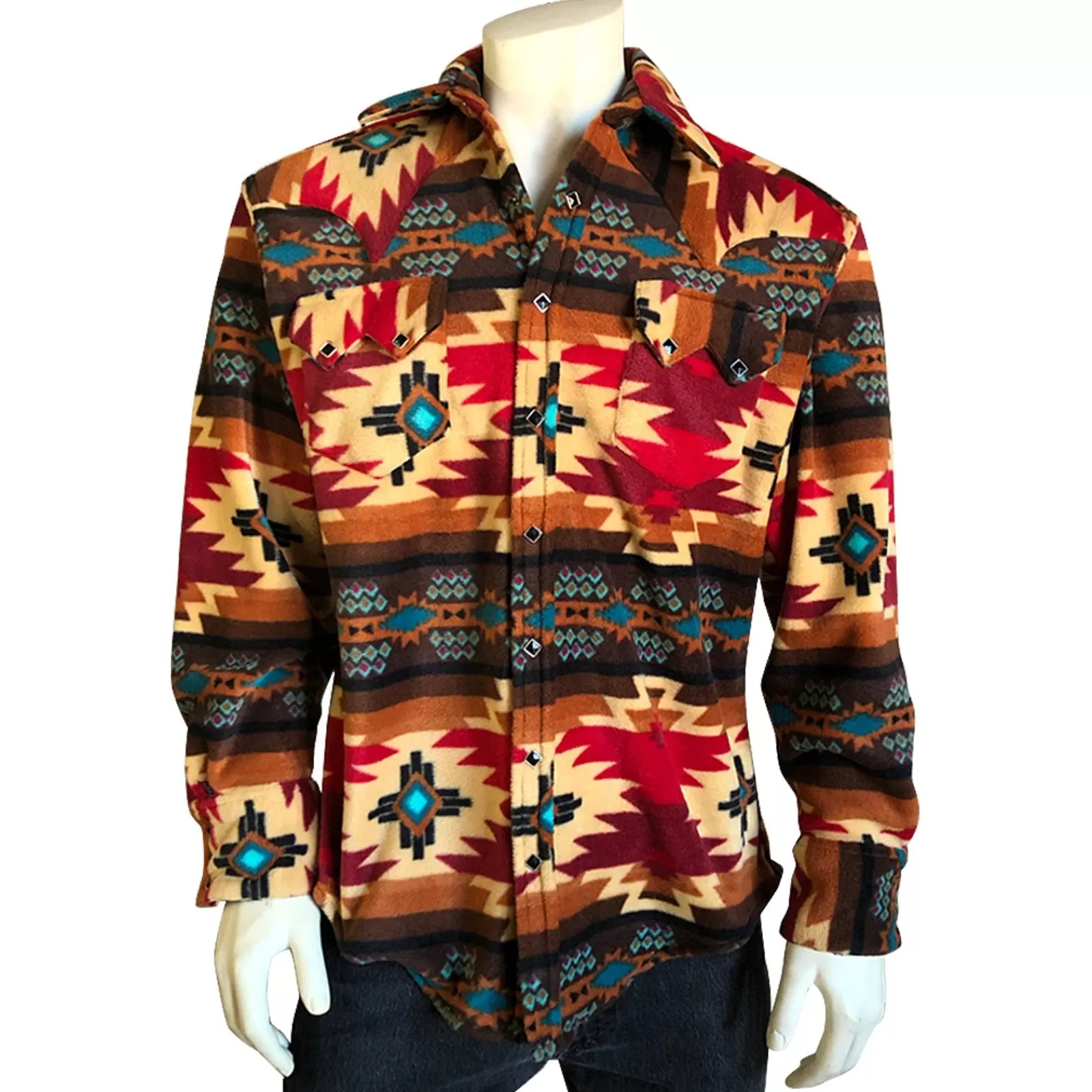 Rockmount Men'S Native Pattern Fleece Western Shirt In Brown & Red New