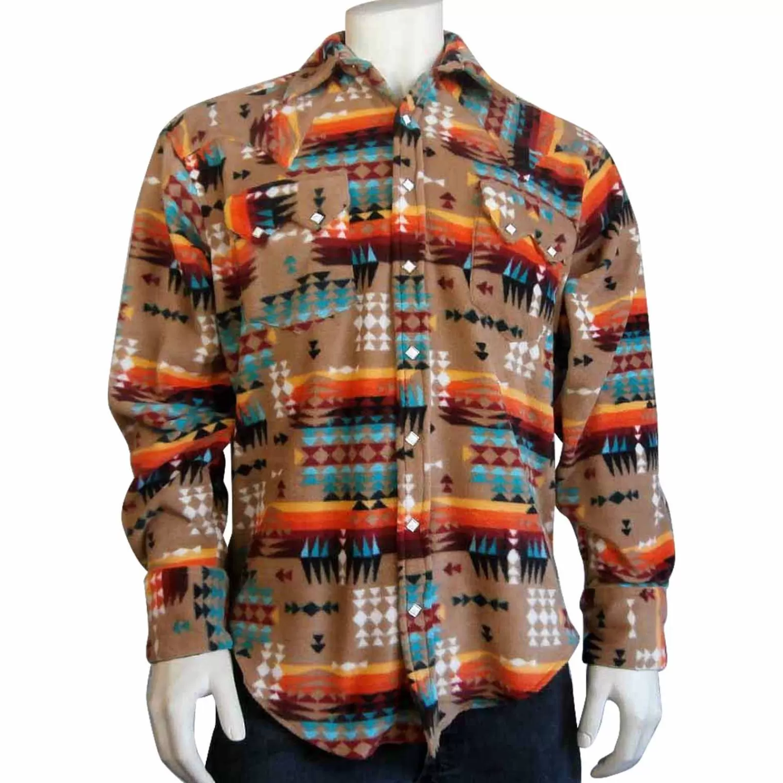 Rockmount Men'S Native Pattern Fleece Western Shirt In Camel & Red Cheap