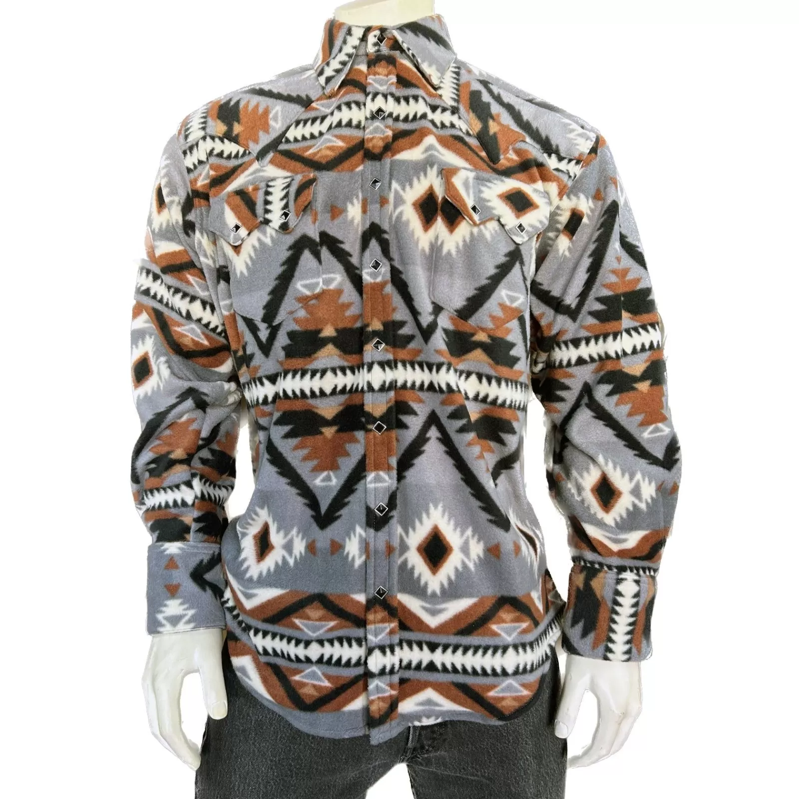 Rockmount Men'S Native Pattern Fleece Western Shirt In Grey & Brown Fashion