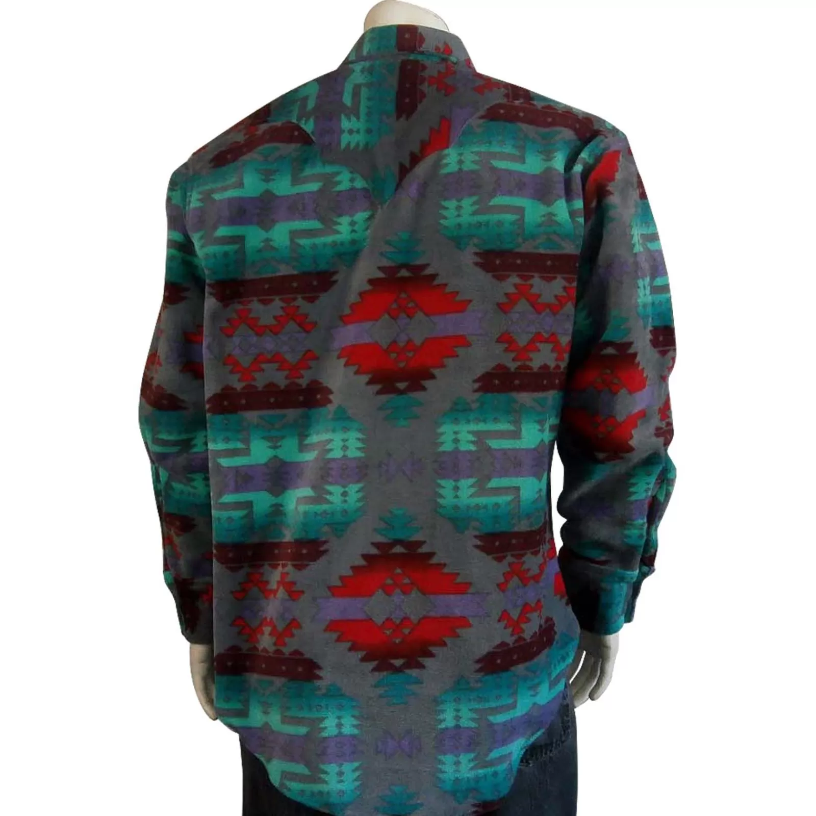 Rockmount Men'S Native Pattern Fleece Western Shirt In Grey & Red Best Sale