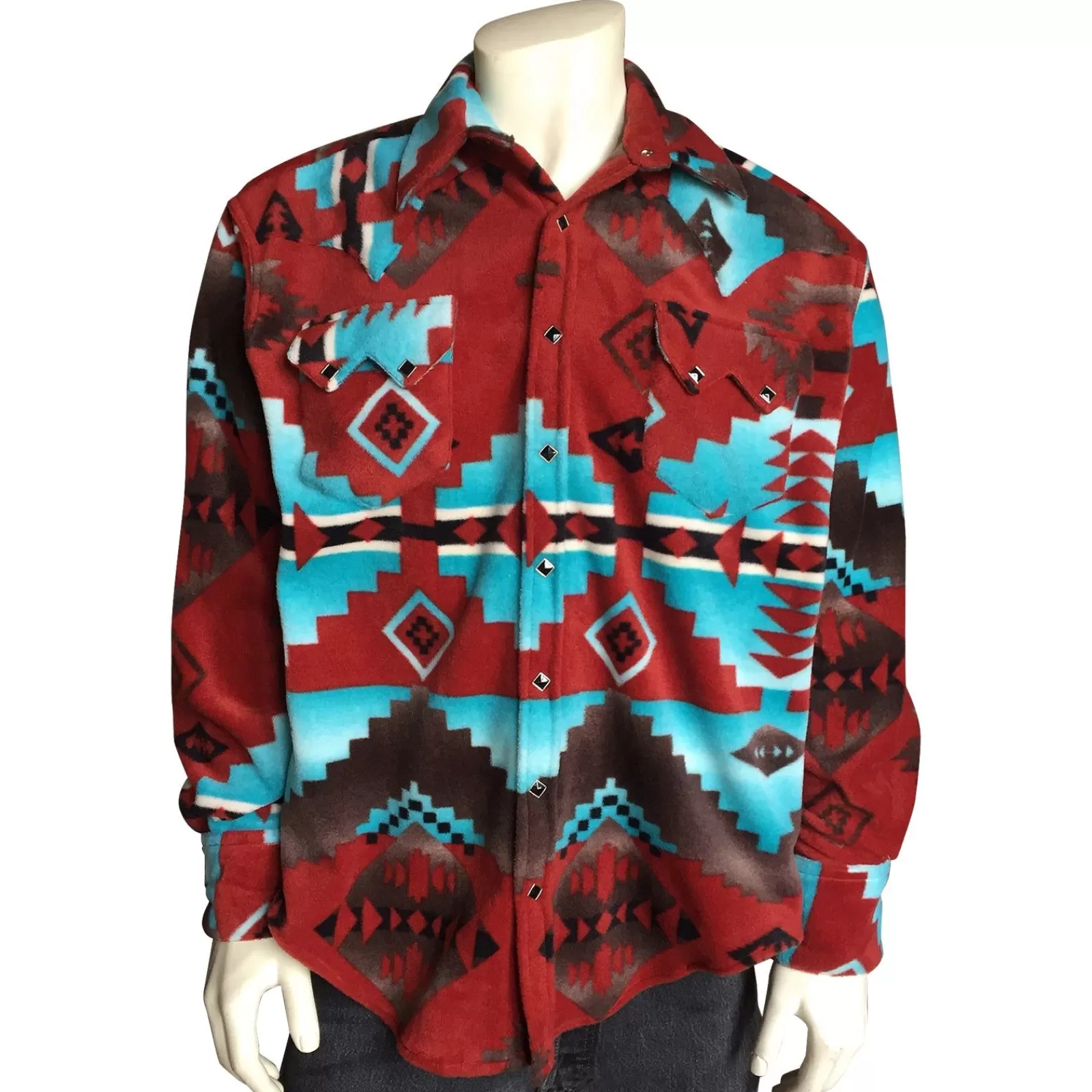 Rockmount Men'S Native Pattern Fleece Western Shirt In Rust & Turquoise Cheap