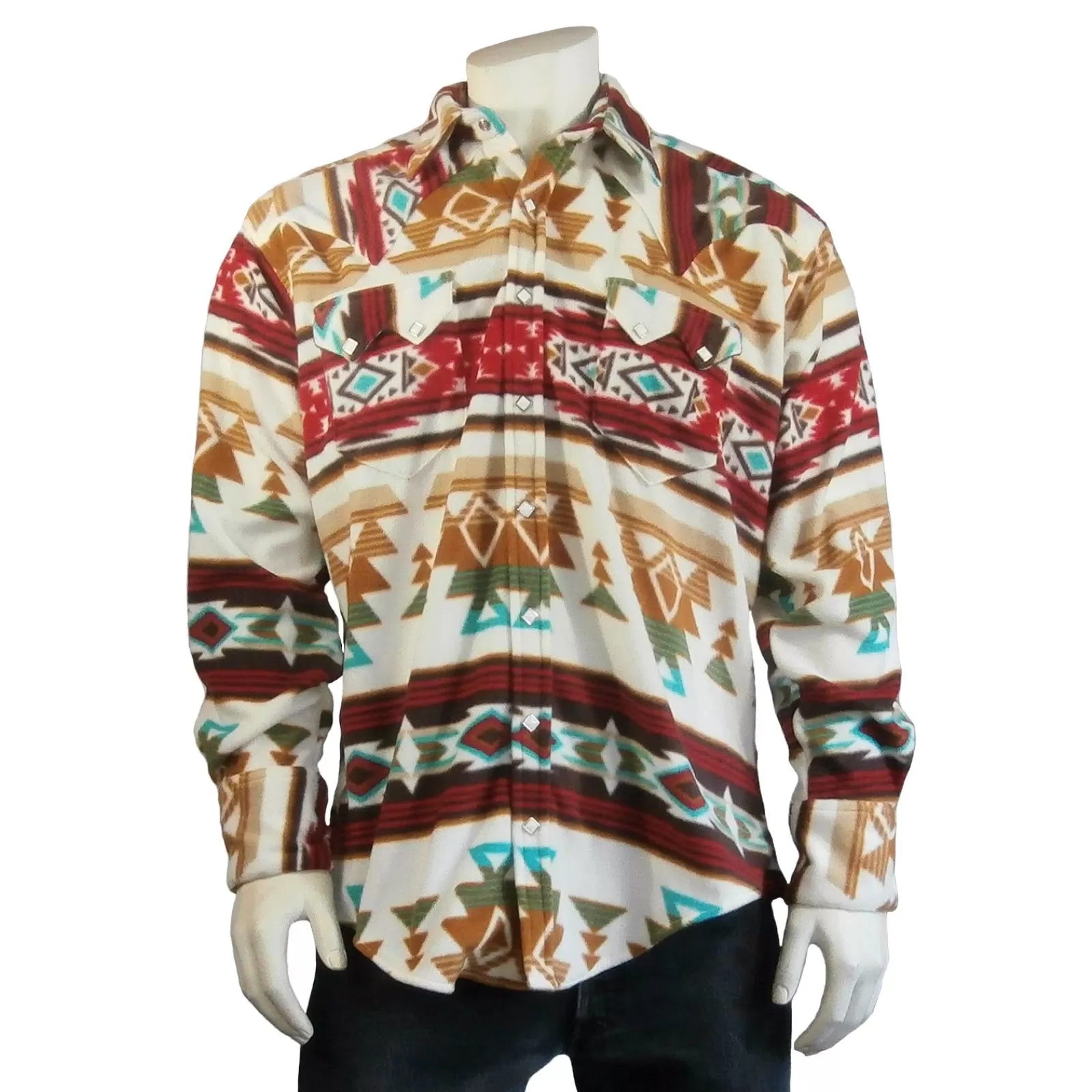 Rockmount Men'S Native Pattern Fleece Western Shirt In Tan & Red Shop