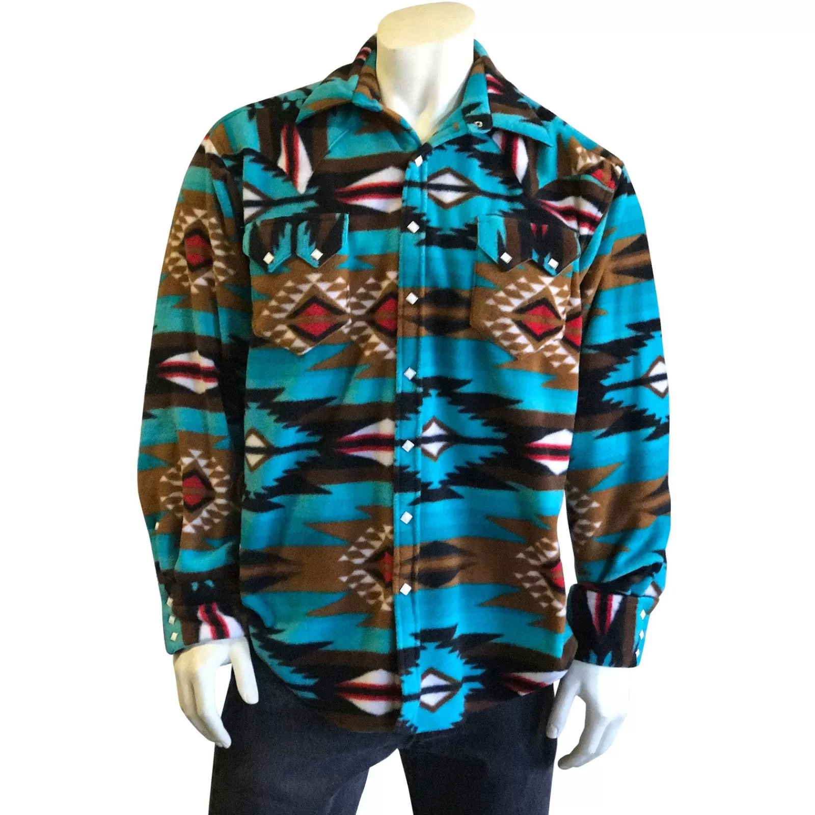 Rockmount Men'S Native Pattern Fleece Western Shirt In Turquoise & Brown Online