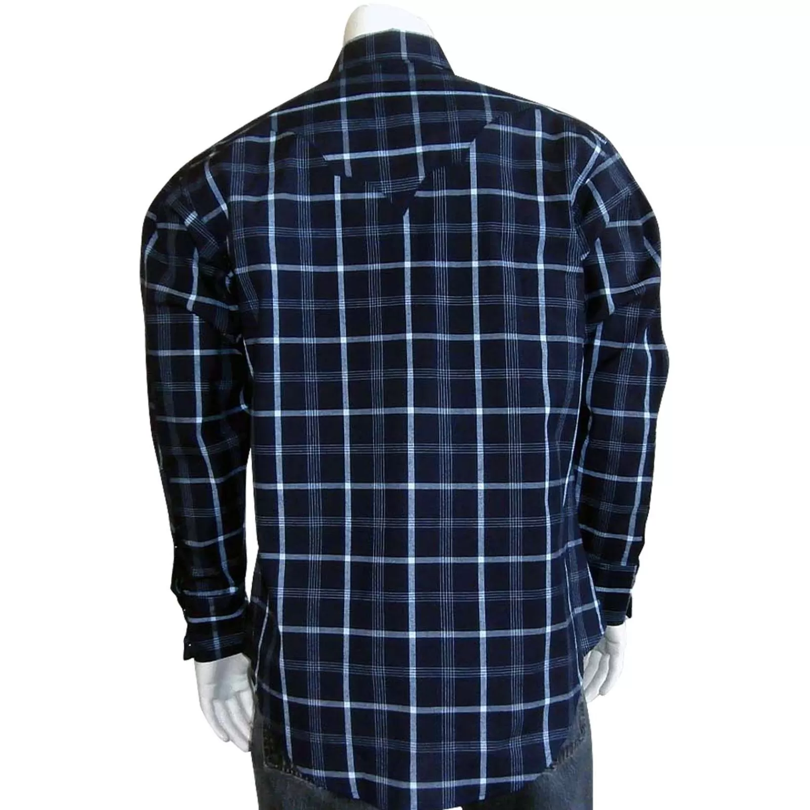 Rockmount Men'S Navy & Light Blue Extra-Fine Pima Cotton Windowpane Plaid Western Shirt New