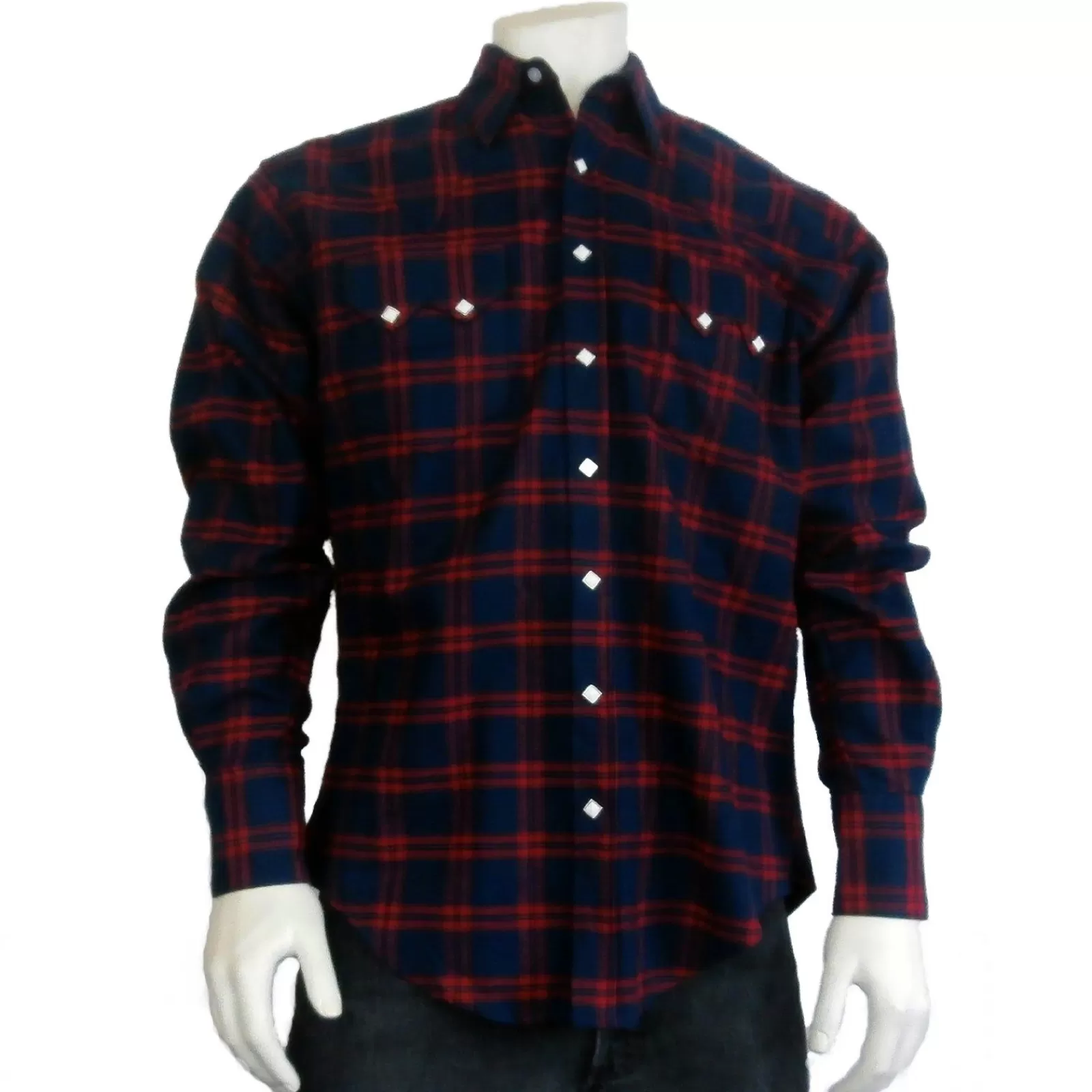 Rockmount Men'S Navy & Red Extra-Fine Pima Cotton Windowpane Plaid Western Shirt Hot