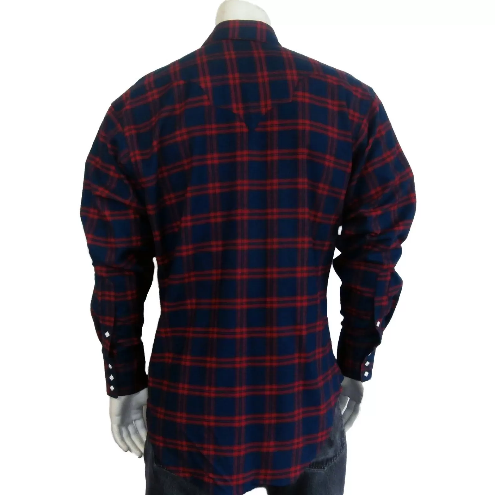 Rockmount Men'S Navy & Red Extra-Fine Pima Cotton Windowpane Plaid Western Shirt Hot