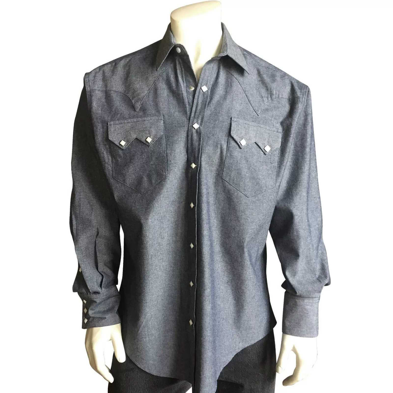 Rockmount Men'S Navy Blue Cotton Chambray Western Shirt Discount