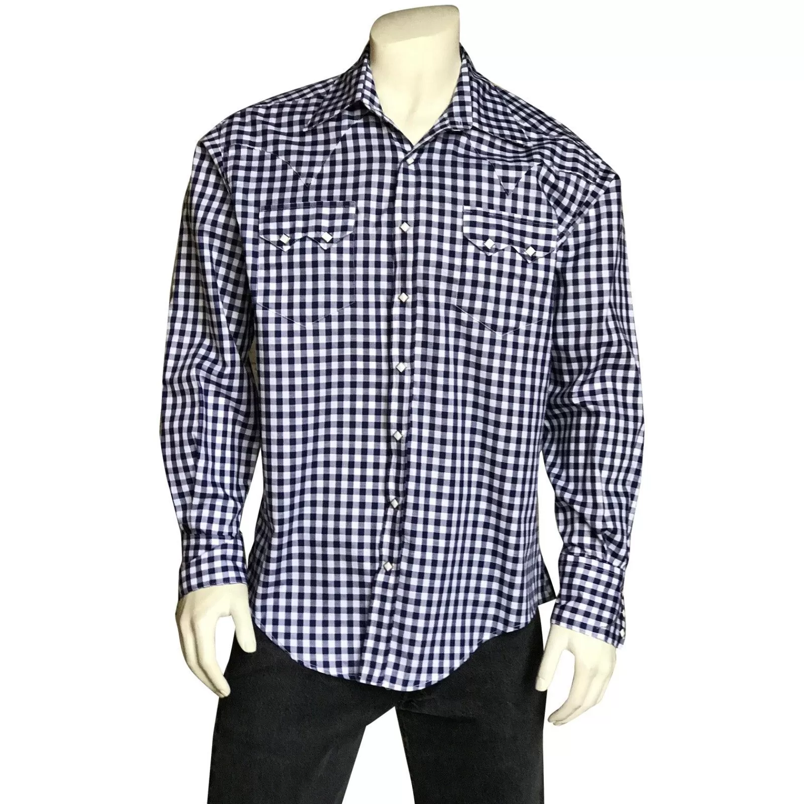 Rockmount Men'S Navy Blue Gingham Check Western Shirt Best Sale