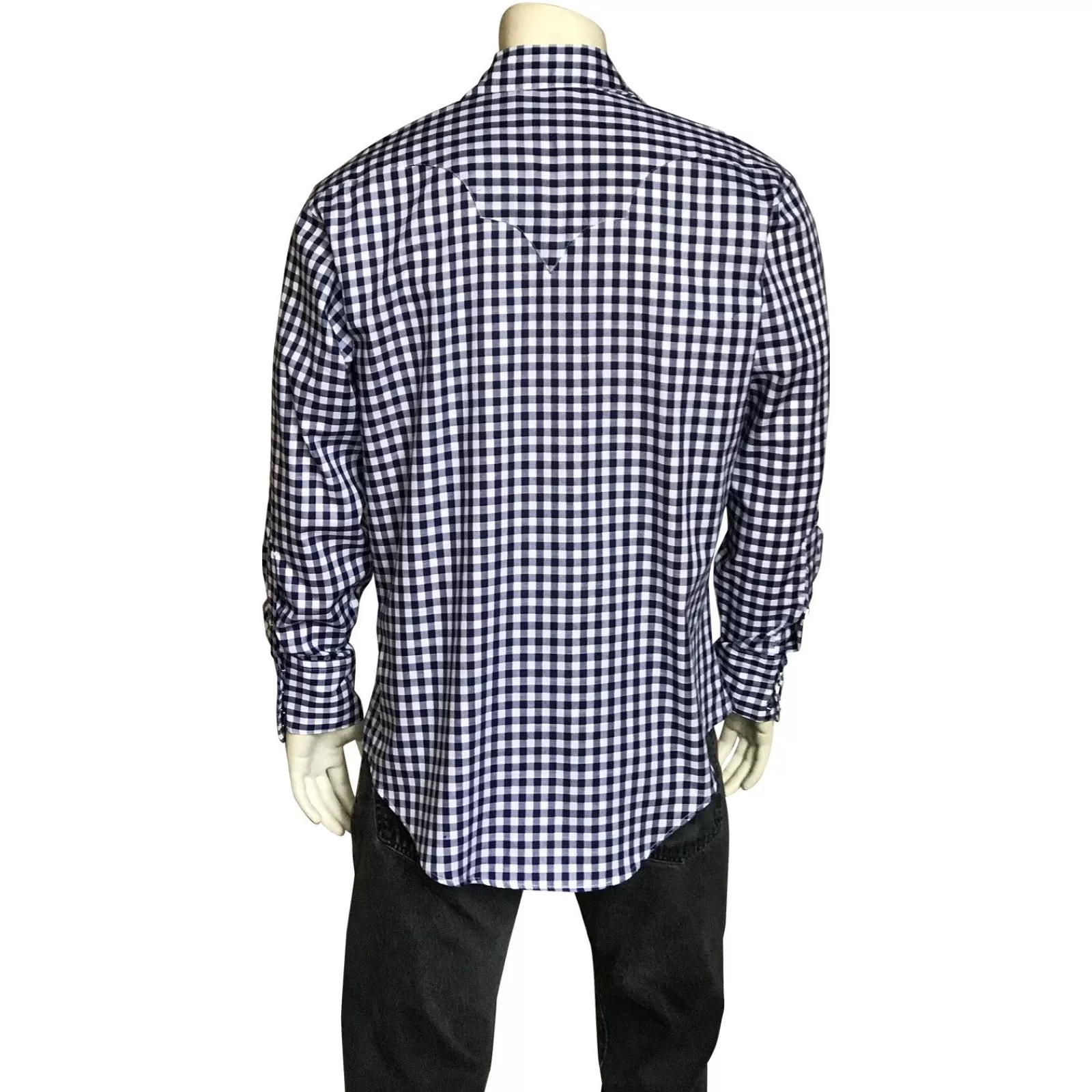 Rockmount Men'S Navy Blue Gingham Check Western Shirt Best Sale