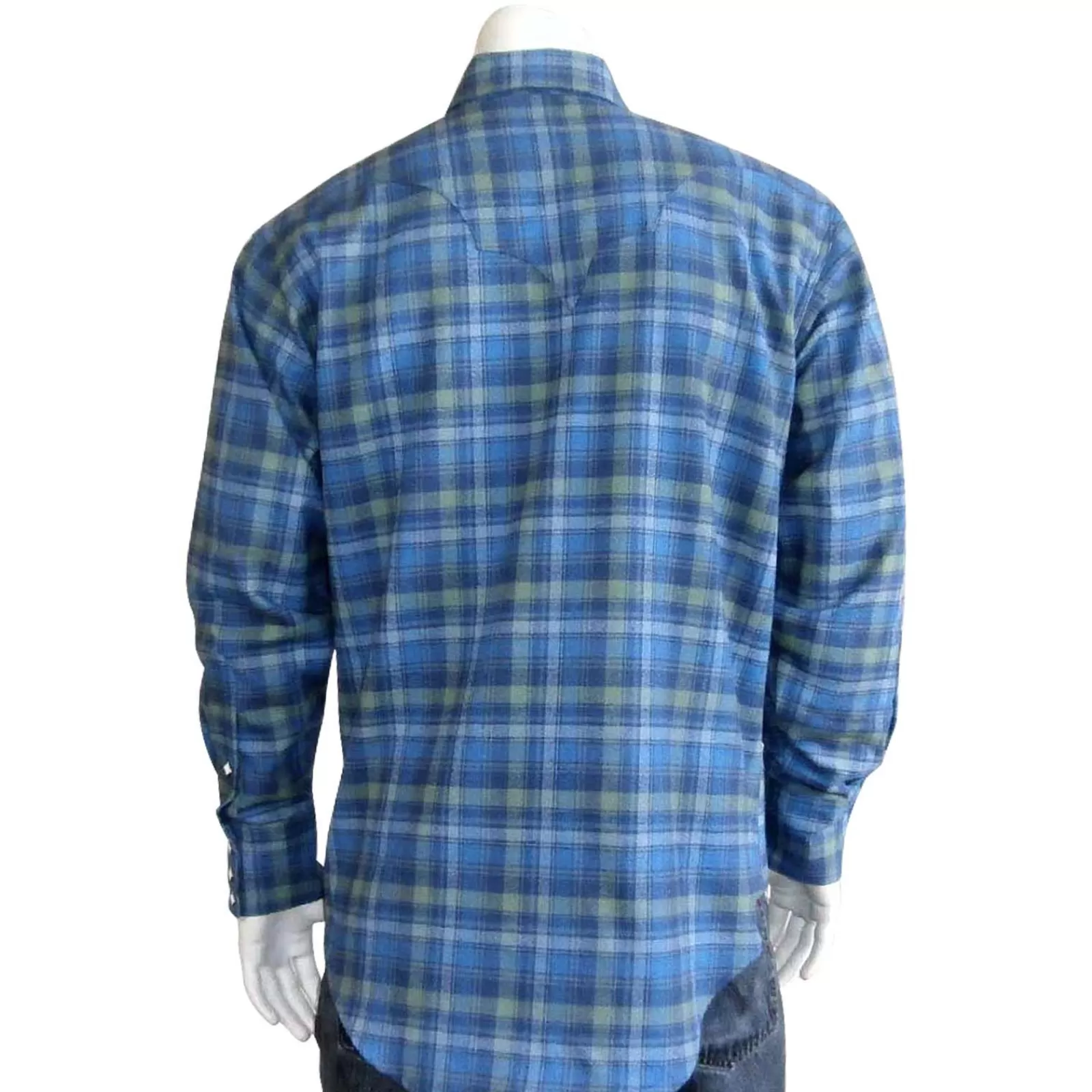 Rockmount Men'S Organic Plush Flannel Blue & Green Plaid Western Shirt Best
