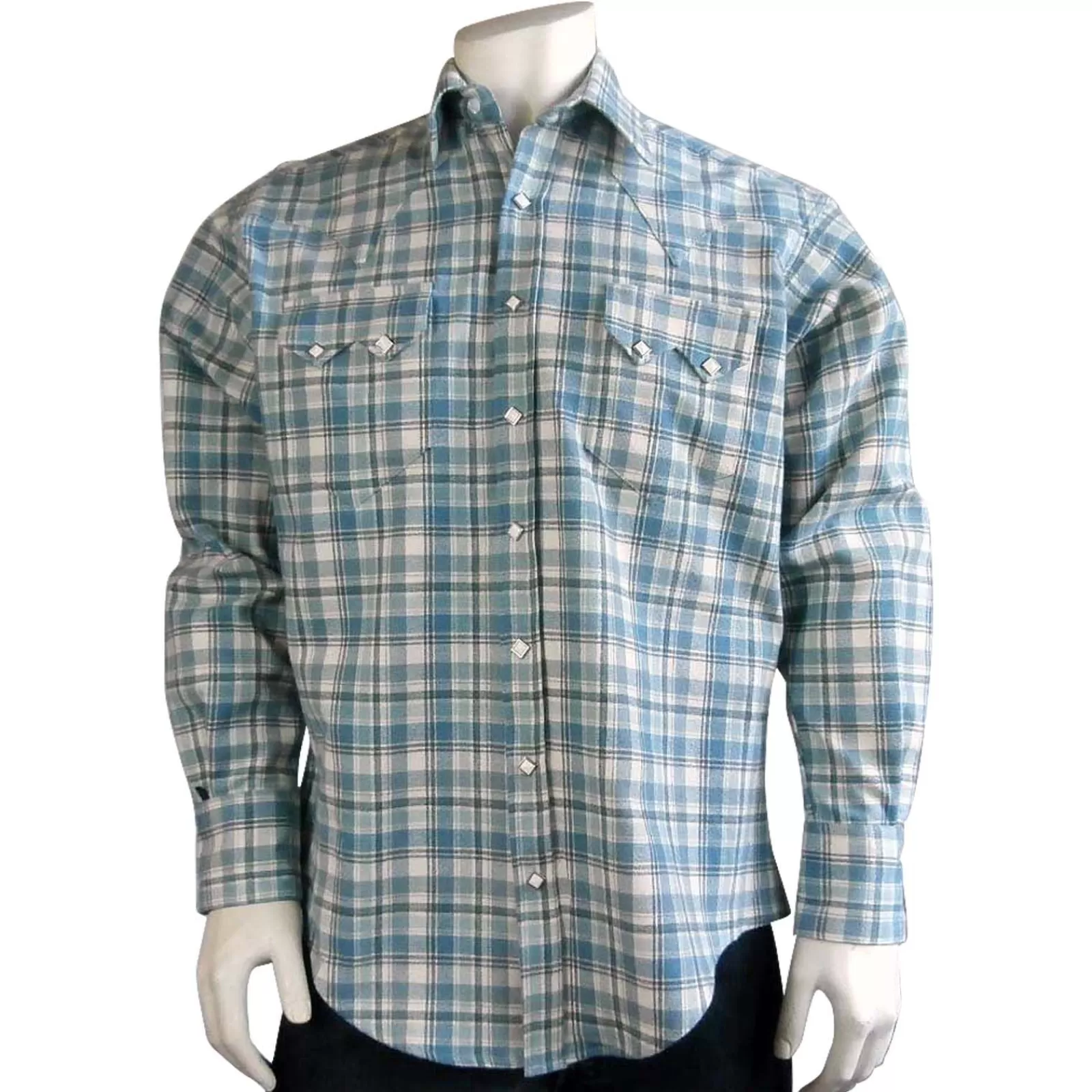 Rockmount Men'S Organic Plush Flannel Dusty Blue Plaid Western Shirt Shop