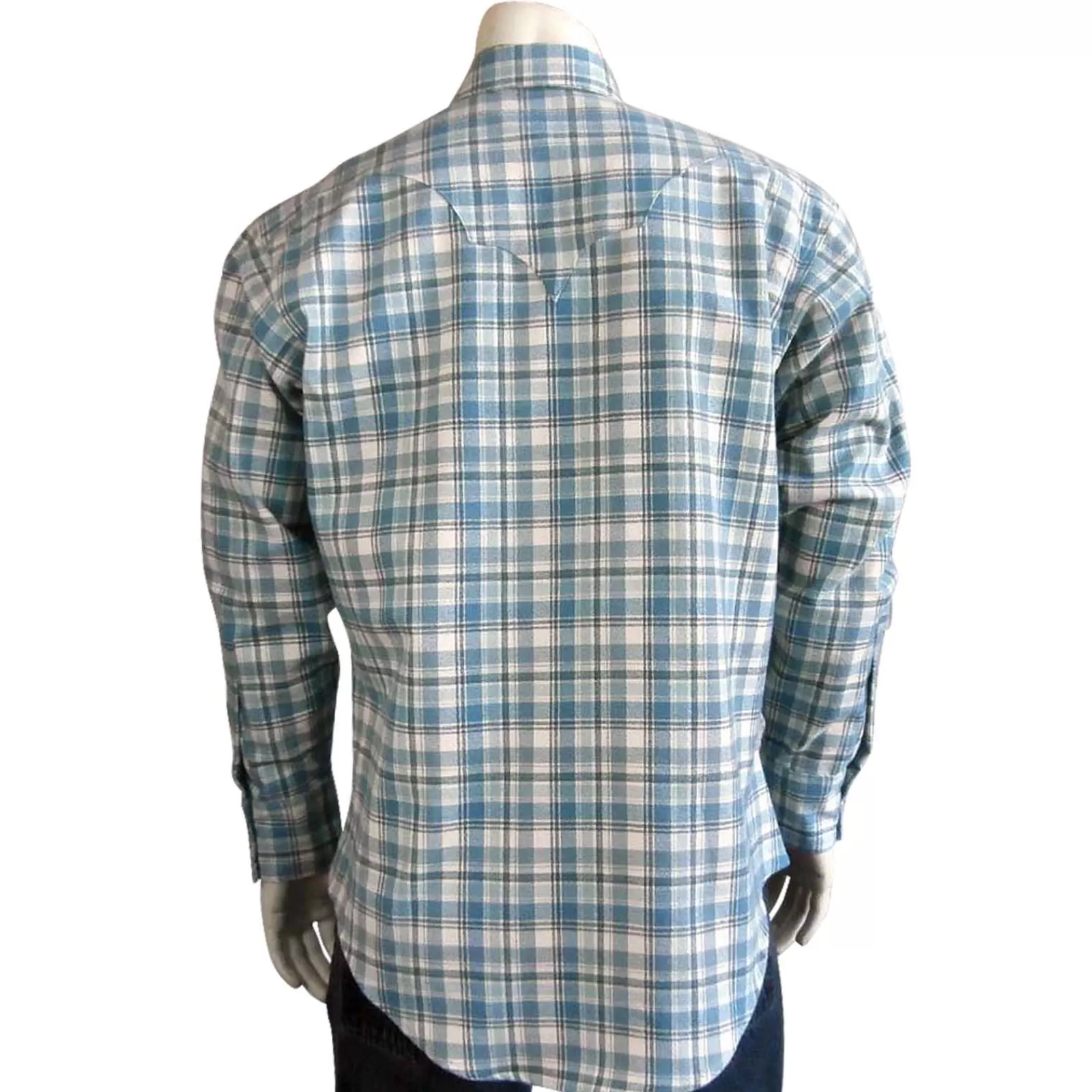 Rockmount Men'S Organic Plush Flannel Dusty Blue Plaid Western Shirt Shop