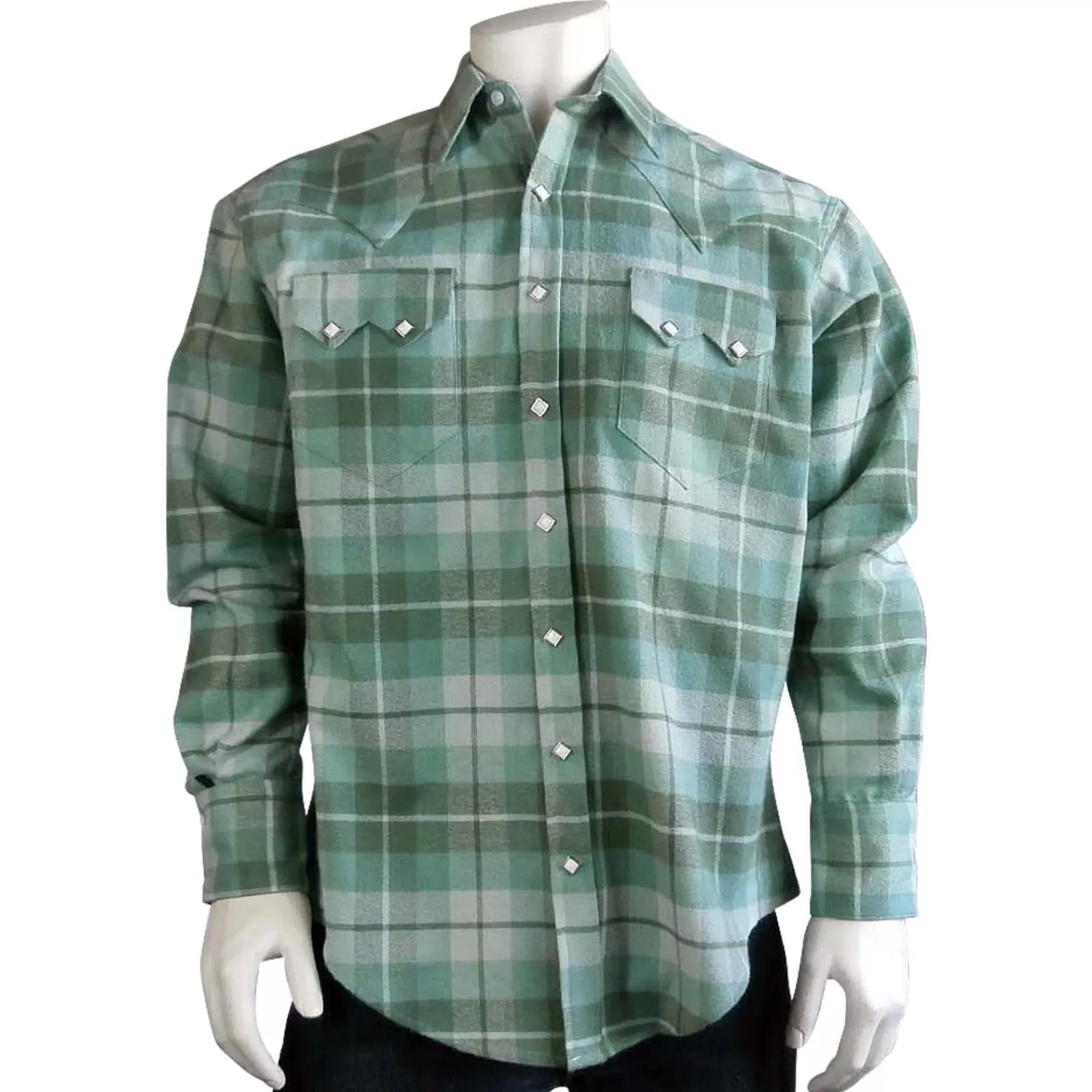 Rockmount Men'S Organic Plush Flannel Sage Green Plaid Western Shirt Sale