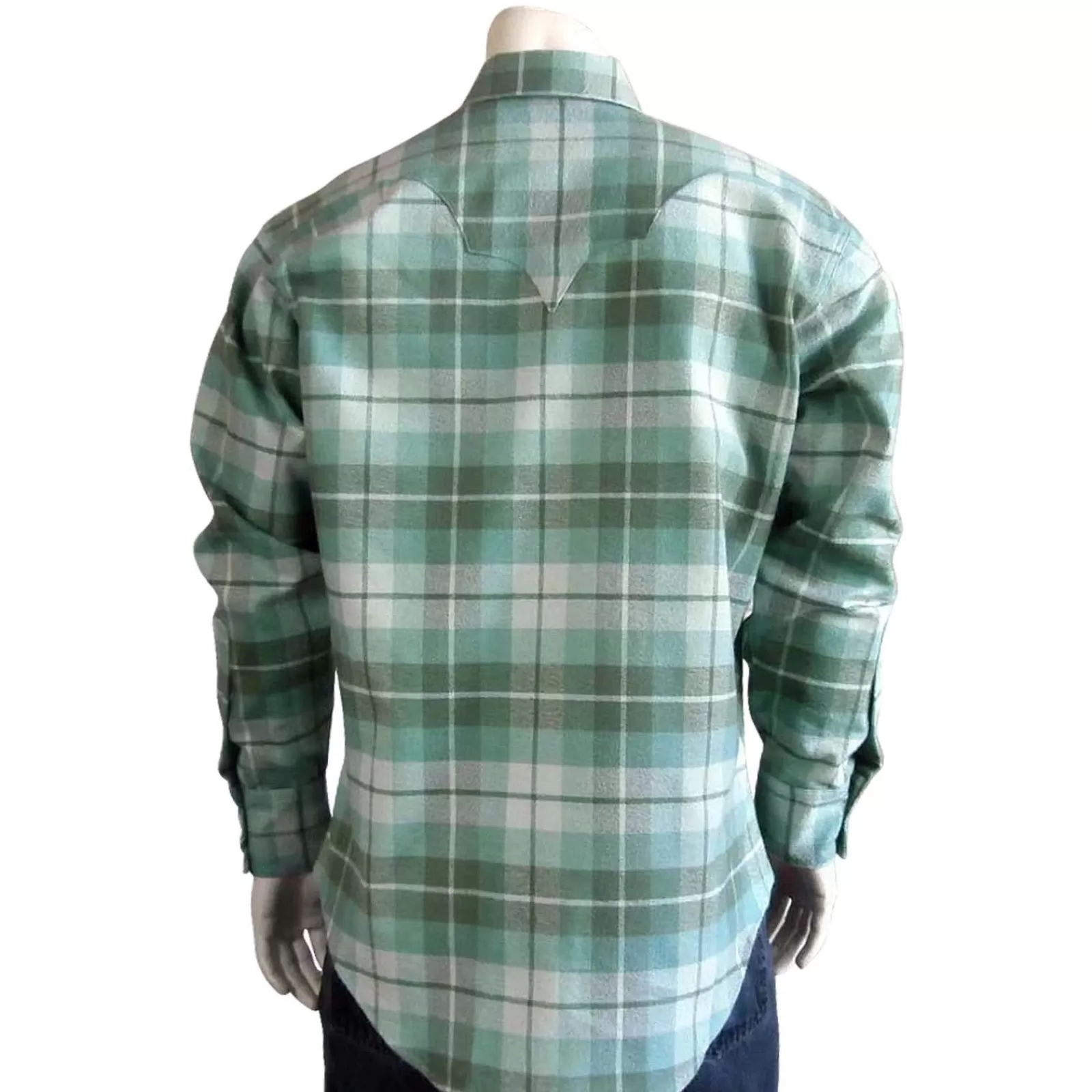 Rockmount Men'S Organic Plush Flannel Sage Green Plaid Western Shirt Sale