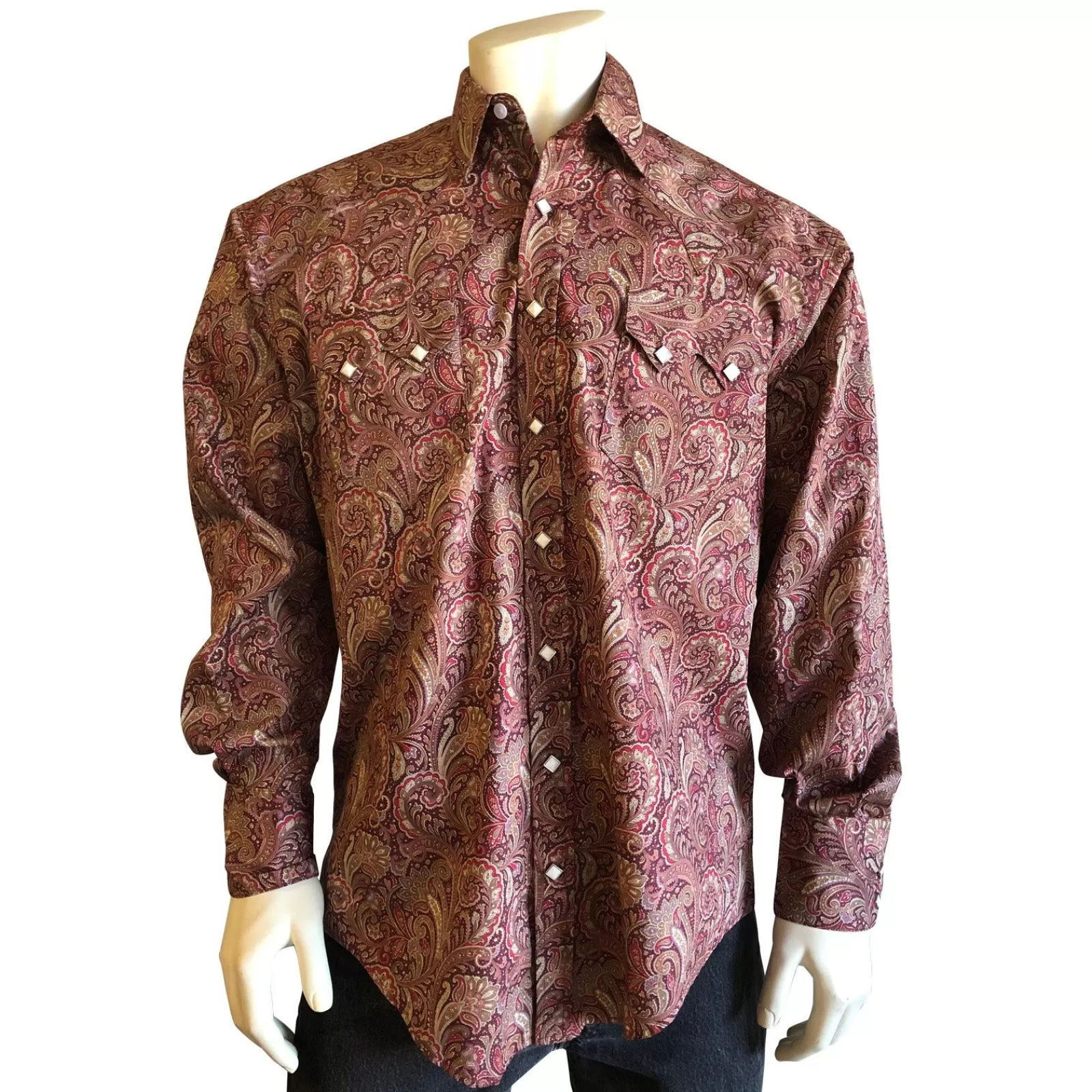 Rockmount Men'S Ornate Paisley Print Western Shirt In Burgundy Cheap