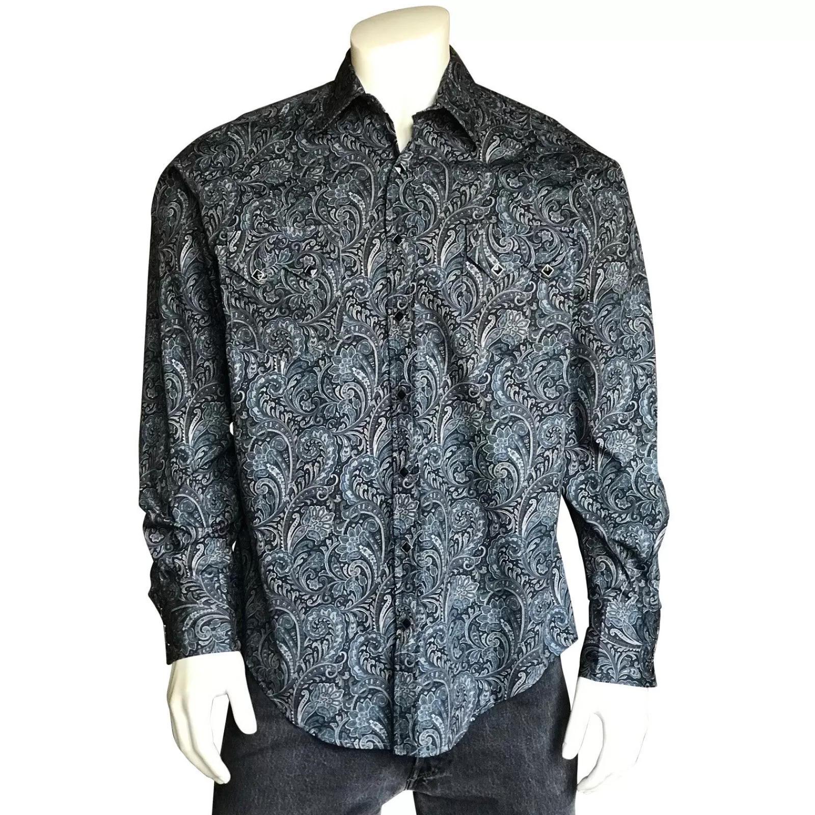 Rockmount Men'S Ornate Paisley Print Western Shirt In Navy Cheap