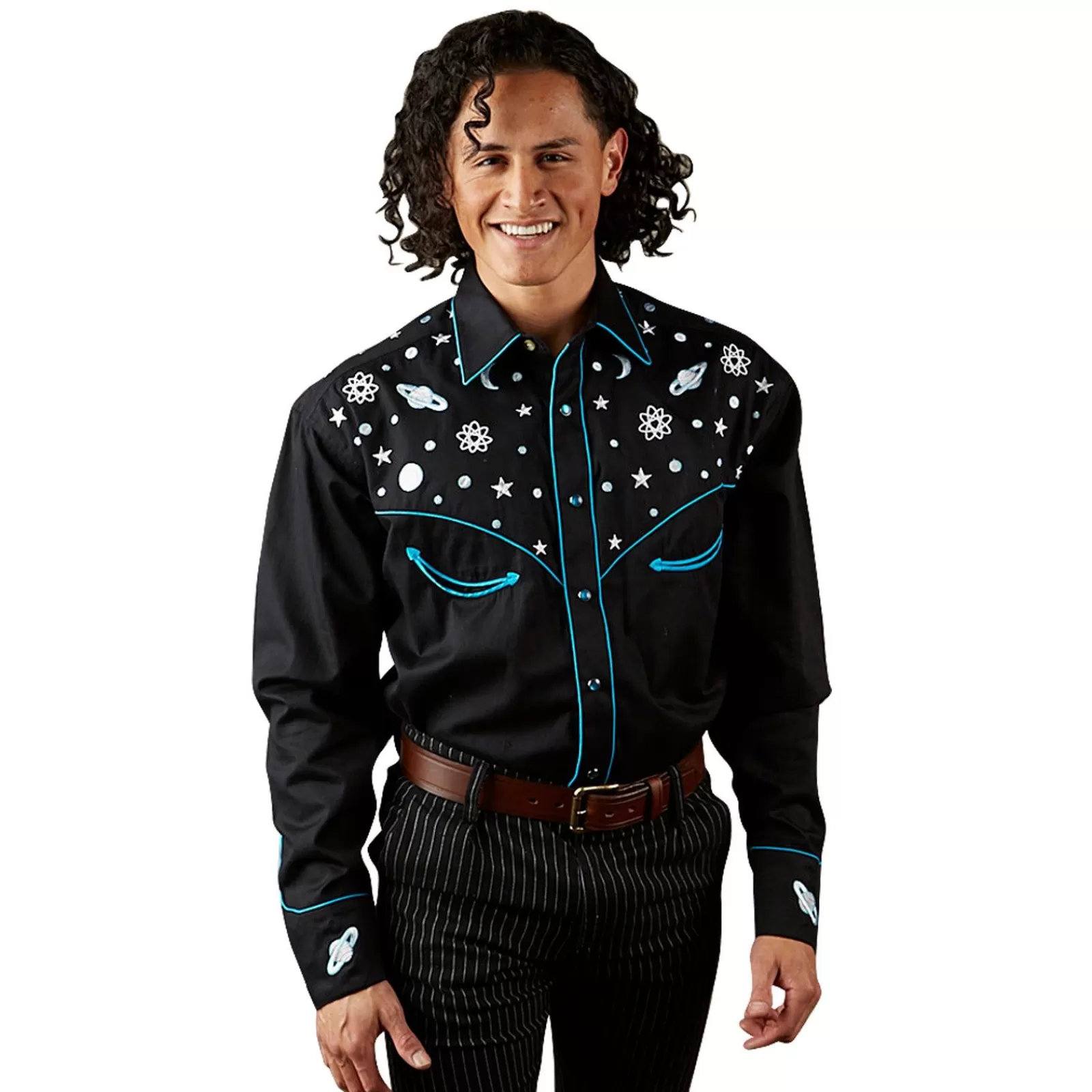 Rockmount Men'S Out Of This World Embroidered Black Western Shirt Best Sale