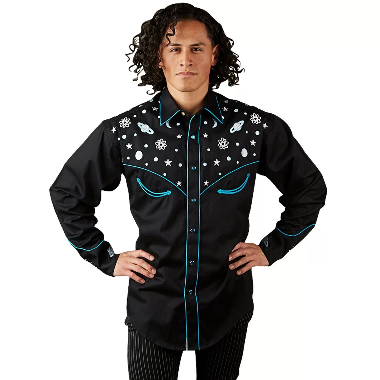 Rockmount Men'S Out Of This World Embroidered Black Western Shirt Best Sale