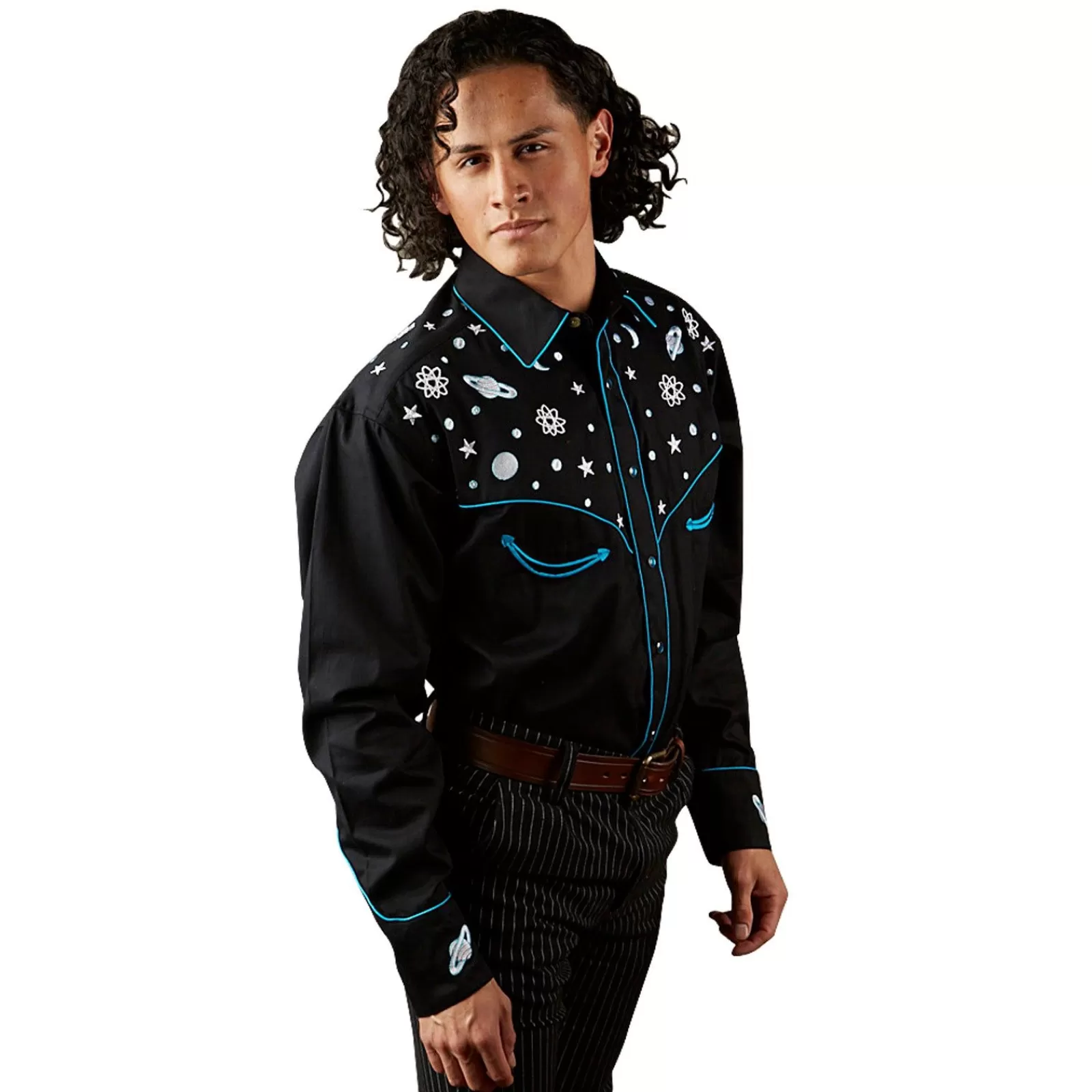 Rockmount Men'S Out Of This World Embroidered Black Western Shirt Best Sale