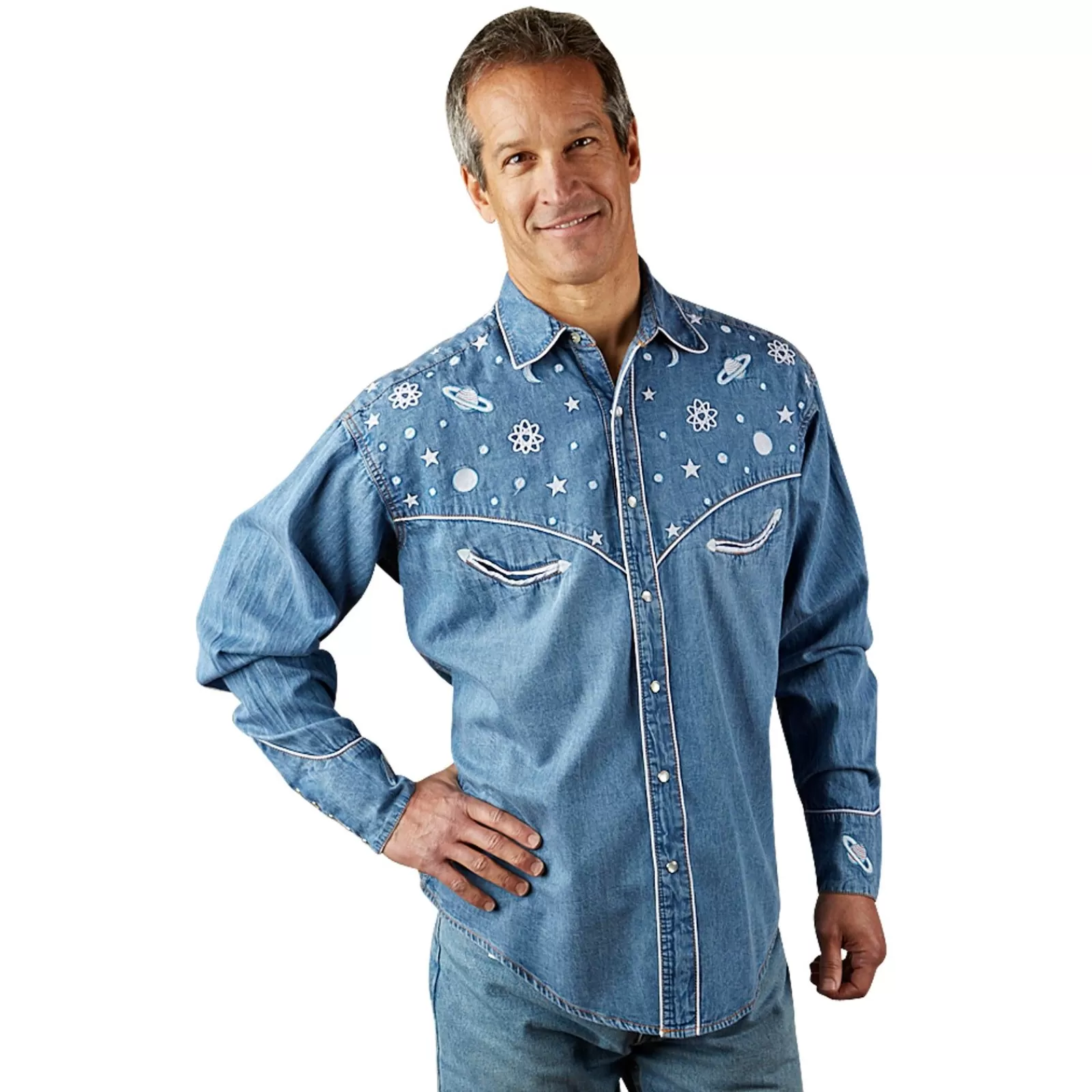 Rockmount Men'S Out Of This World Embroidered Denim Western Shirt Best Sale