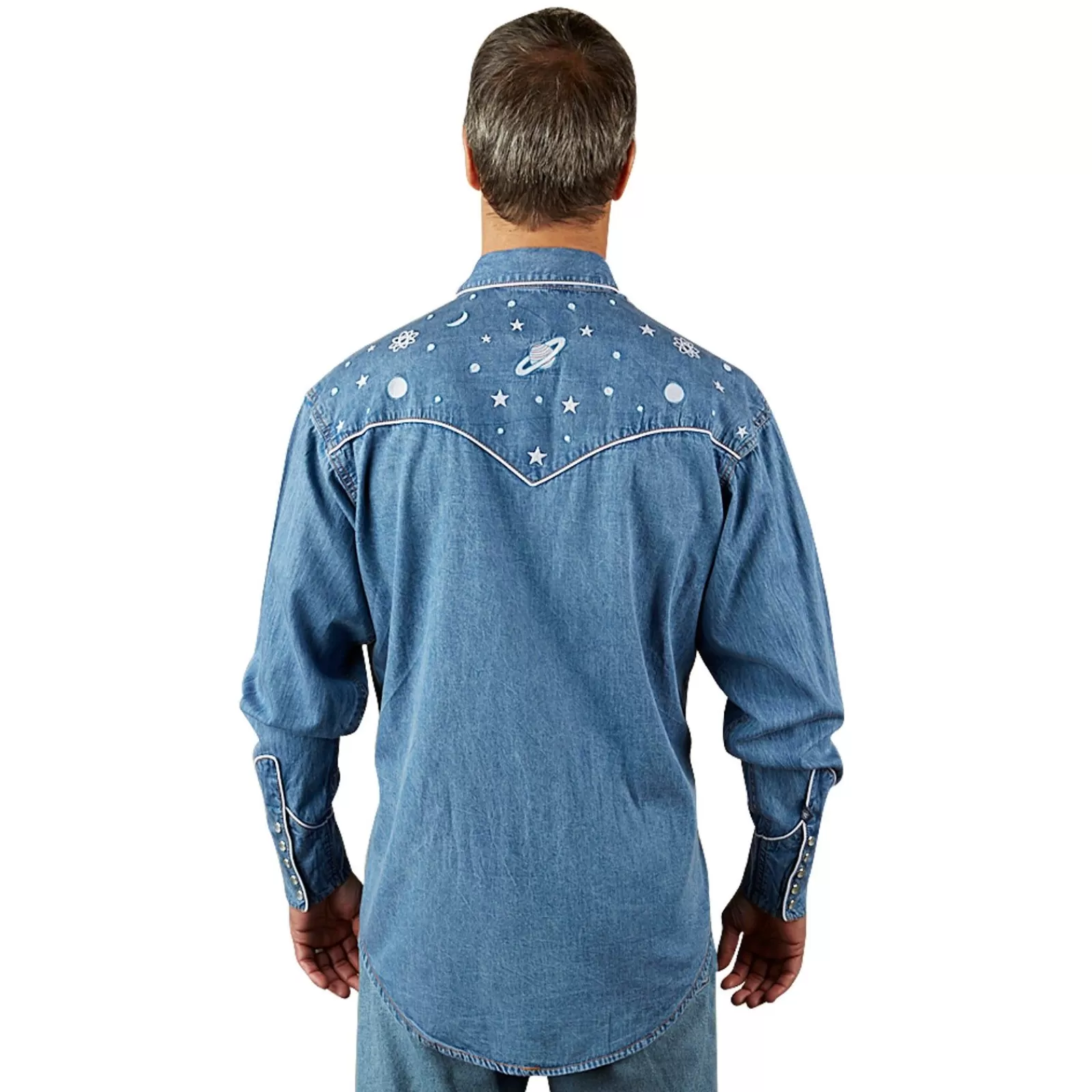Rockmount Men'S Out Of This World Embroidered Denim Western Shirt Best Sale