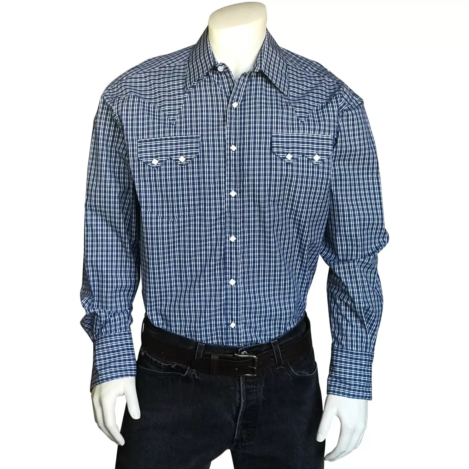 Rockmount Men'S Pima Cotton Blue & White Check Western Shirt Best