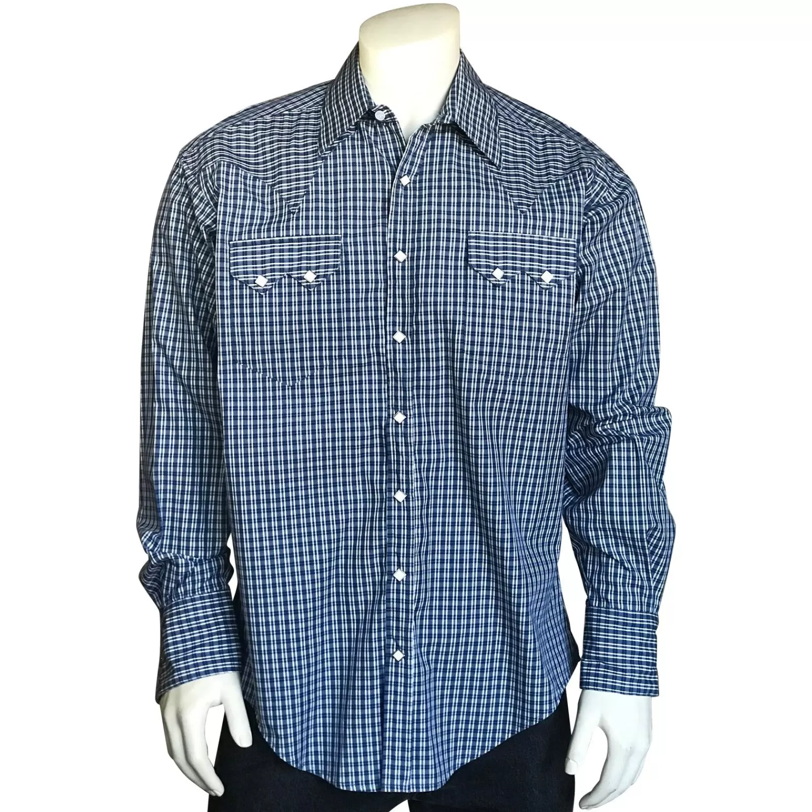 Rockmount Men'S Pima Cotton Blue & White Check Western Shirt Best