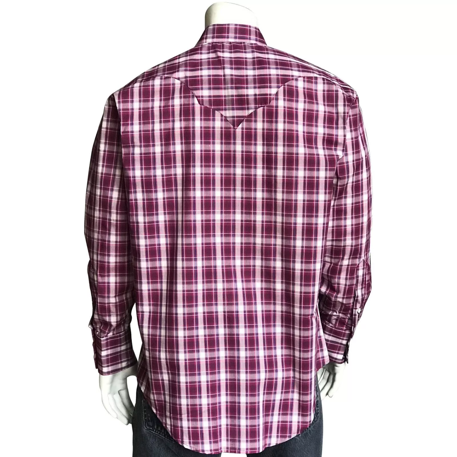 Rockmount Men'S Plum Pima Cotton Windowpane Plaid Western Shirt Fashion