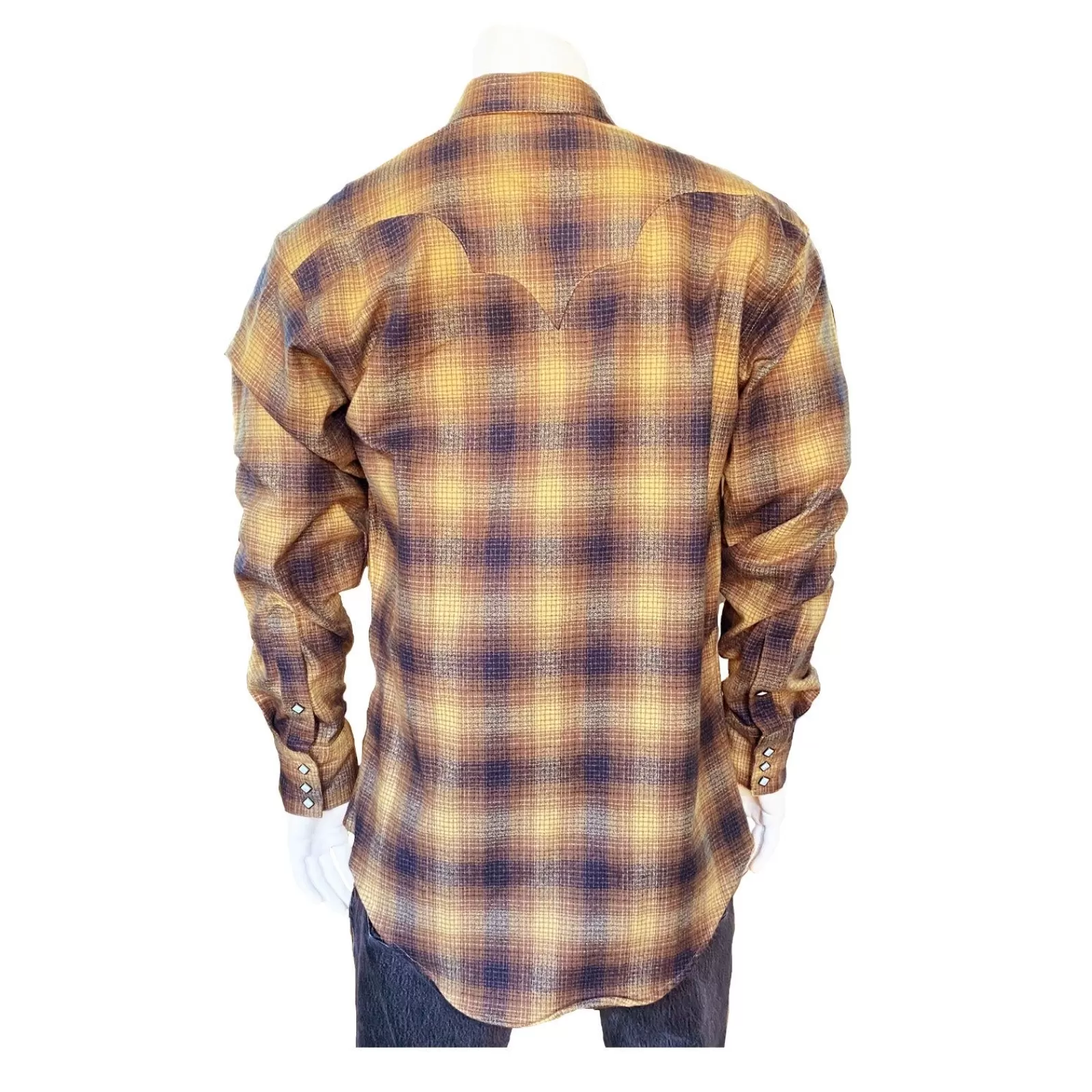 Rockmount Men'S Plush Flannel Beige & Black Plaid Western Shirt Clearance