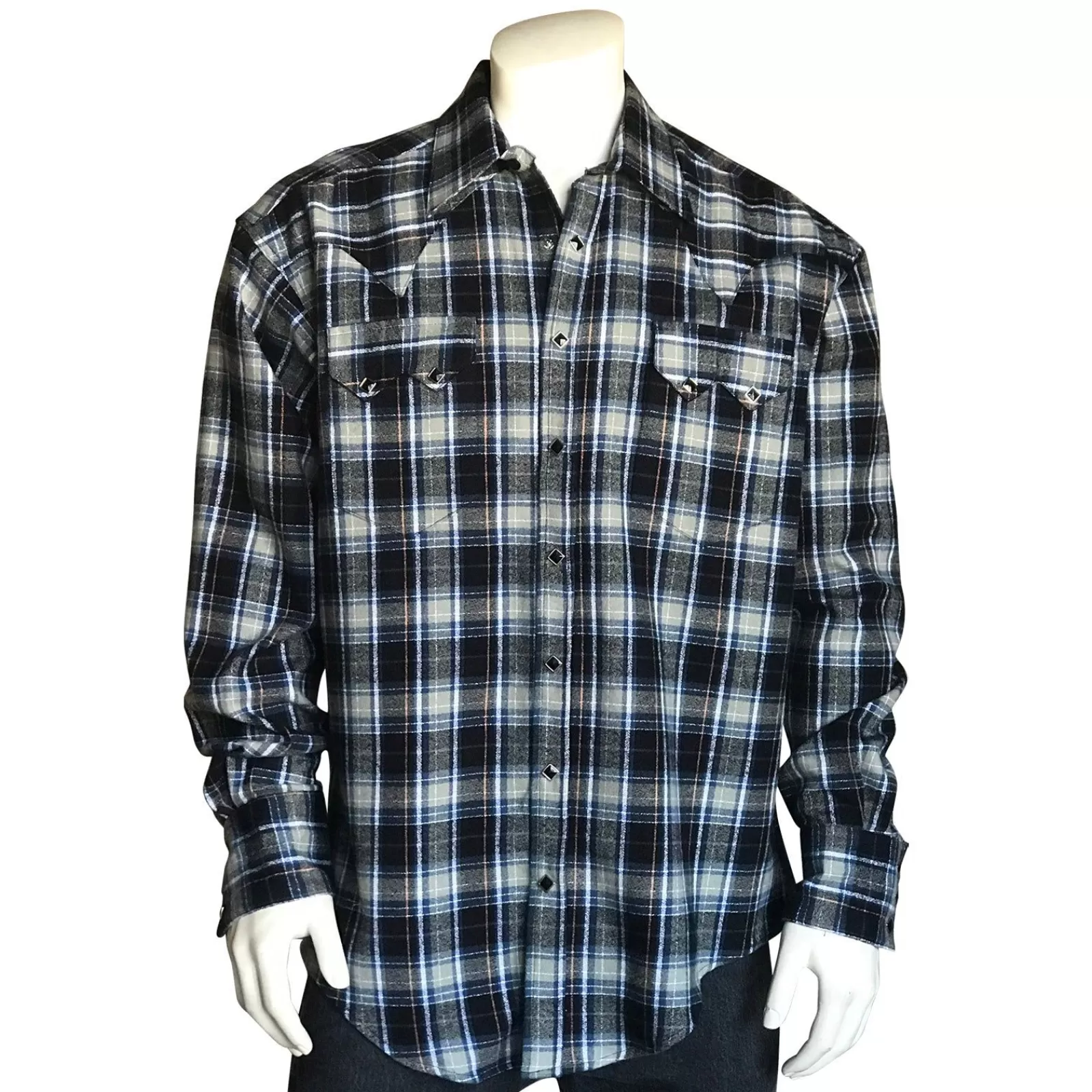 Rockmount Men'S Plush Flannel Black & Grey Plaid Western Shirt Outlet