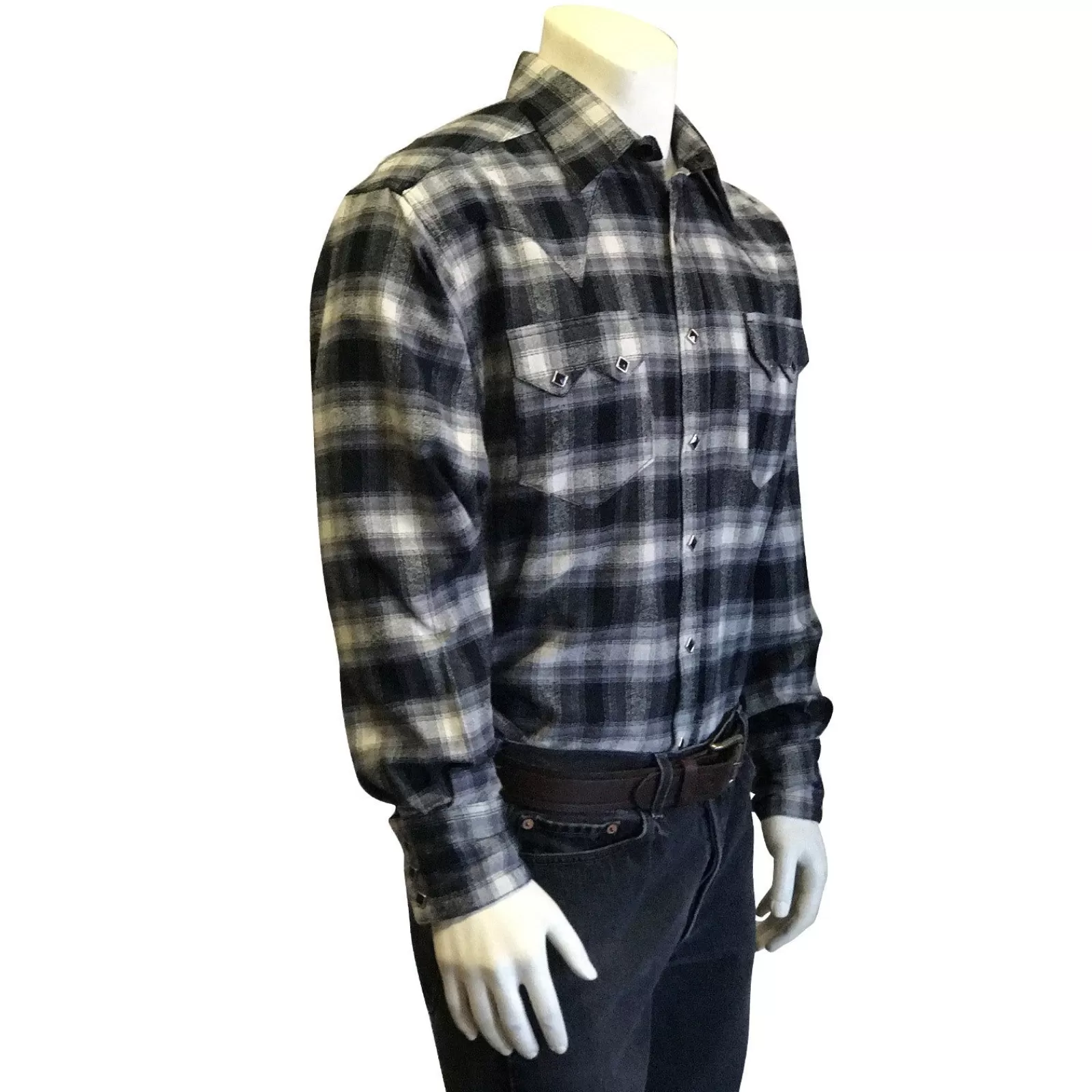 Rockmount Men'S Plush Flannel Black & White Plaid Western Shirt Clearance