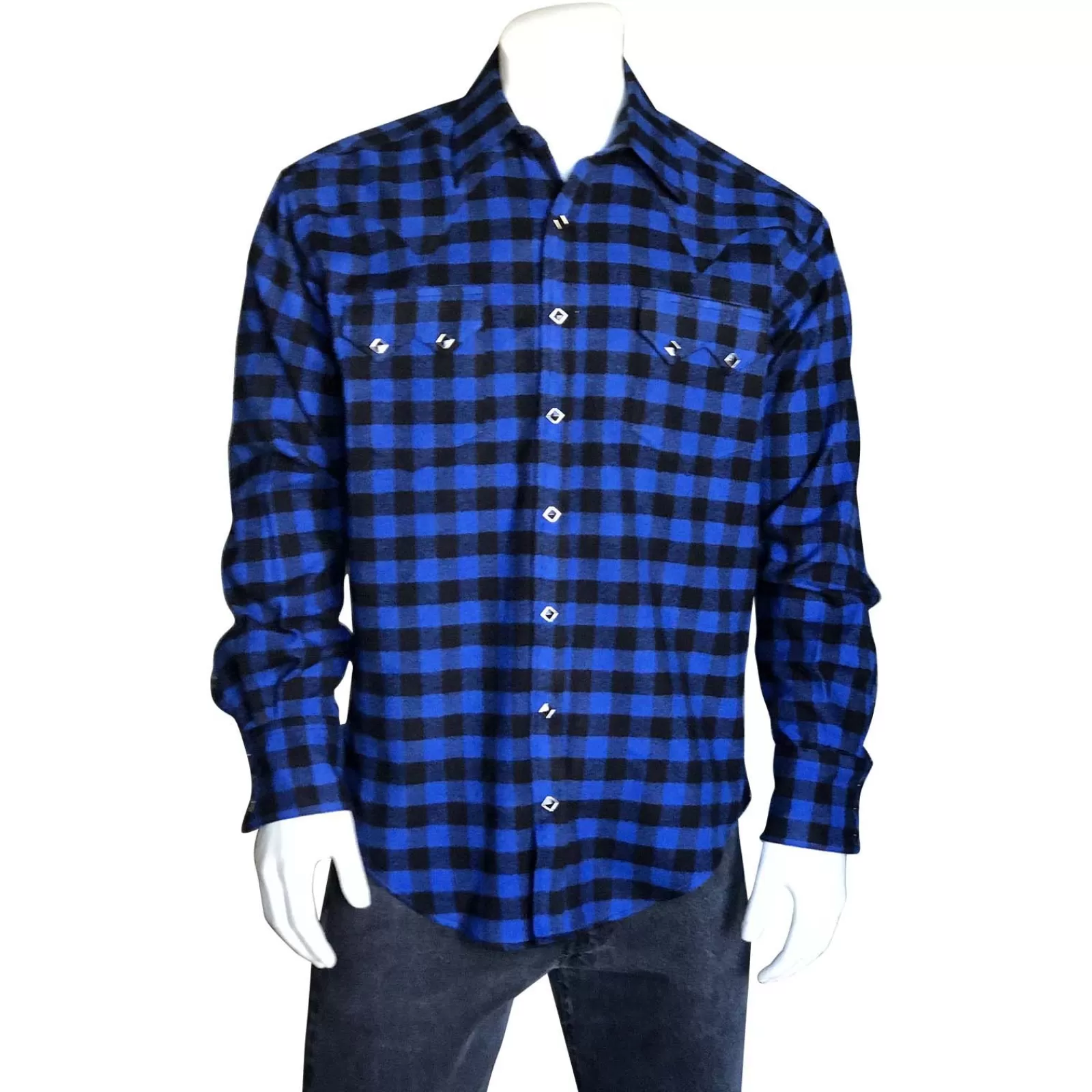 Rockmount Men'S Plush Flannel Blue & Black Buffalo Check Western Shirt Online