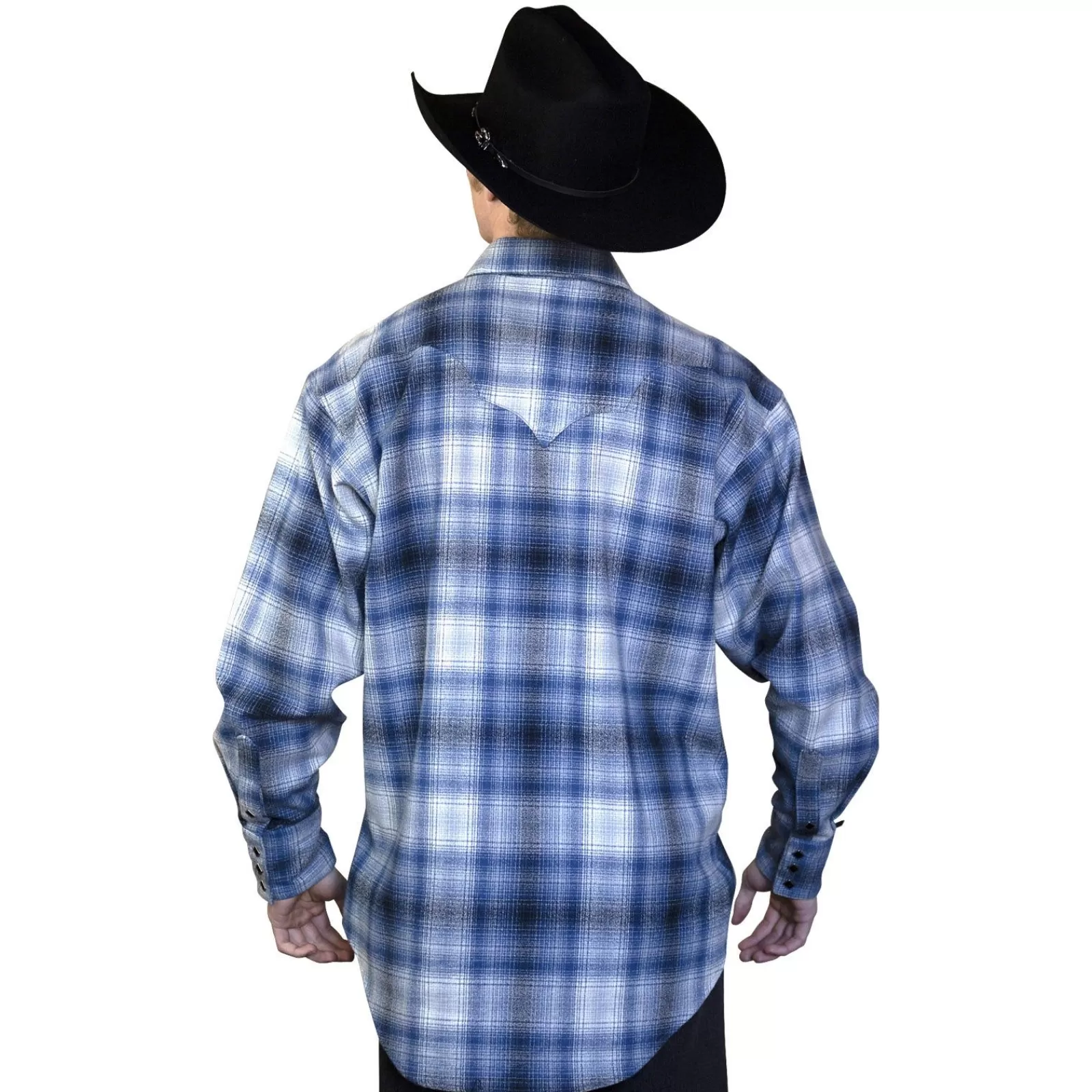 Rockmount Men'S Plush Flannel Blue & Grey Plaid Western Shirt Cheap