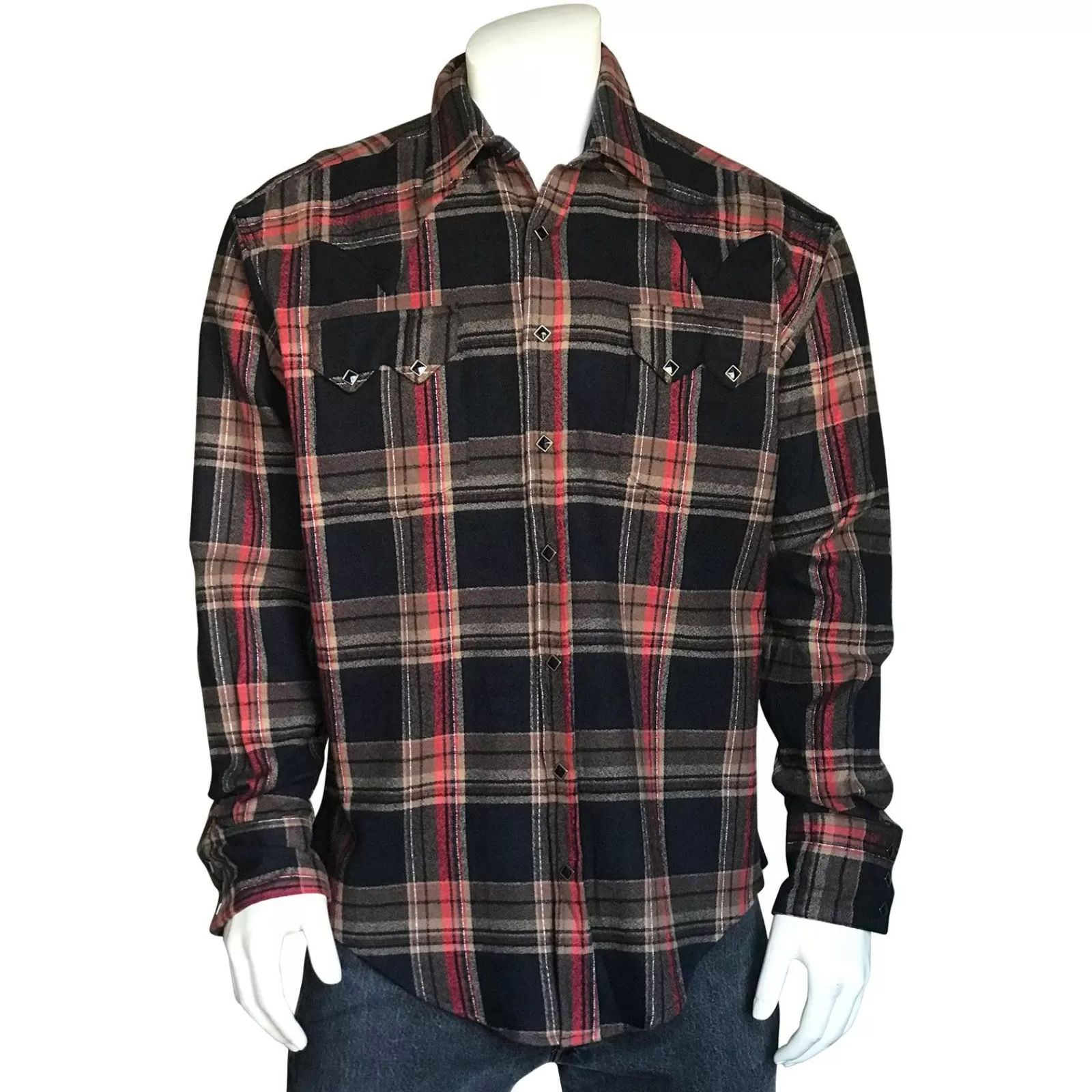 Rockmount Men'S Plush Flannel Brown & Black Plaid Western Shirt Outlet