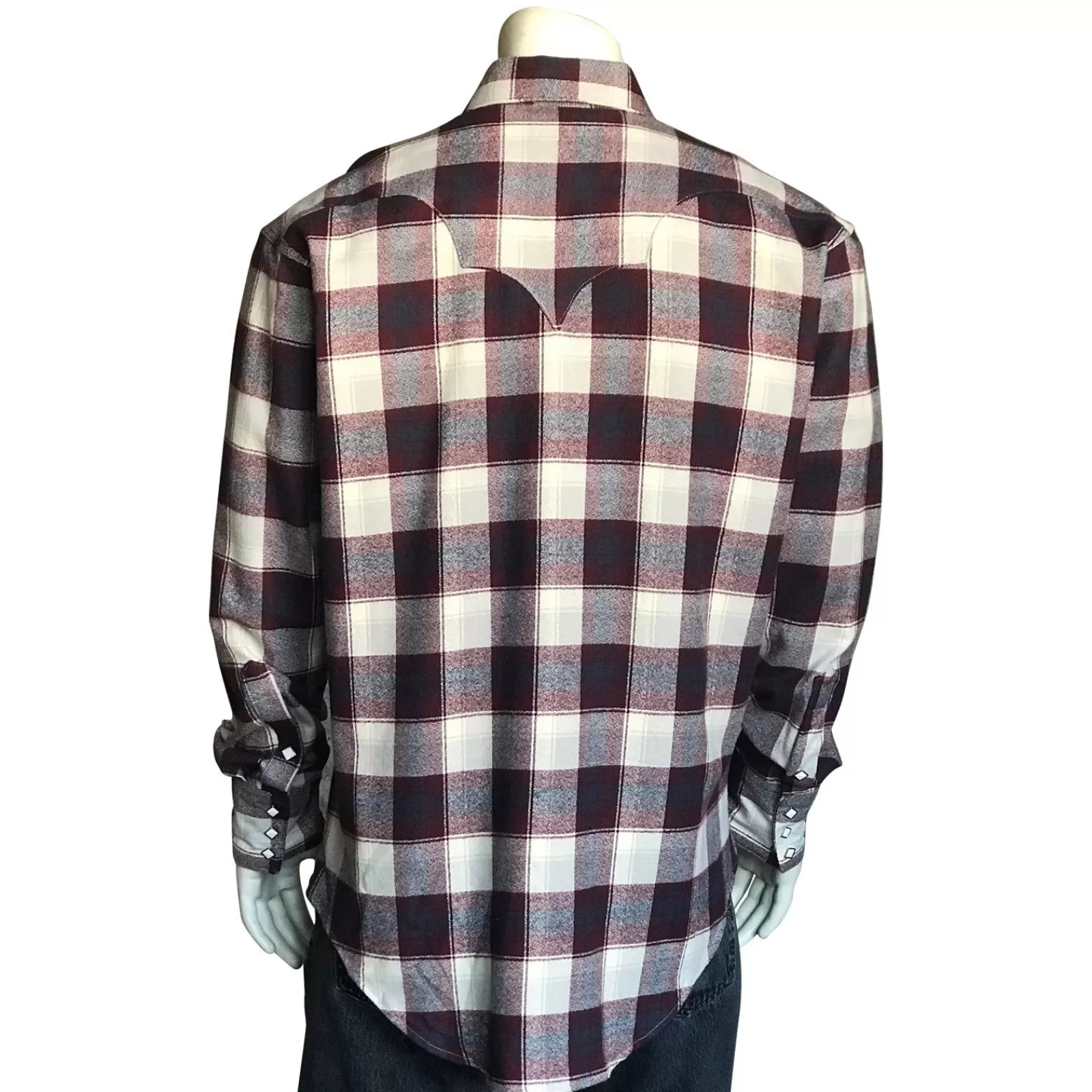 Rockmount Men'S Plush Flannel Burgundy & White Plaid Western Shirt Cheap