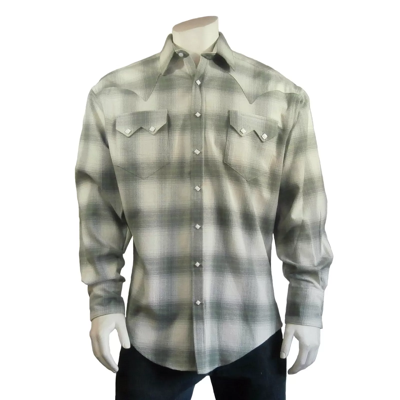 Rockmount Men'S Plush Flannel Green & Beige Plaid Western Shirt Fashion