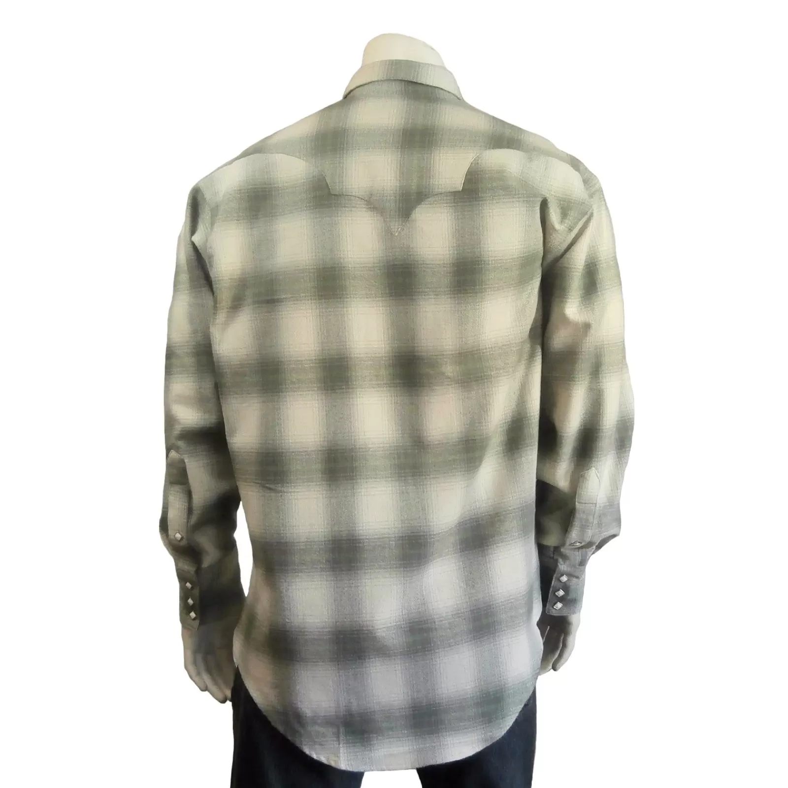 Rockmount Men'S Plush Flannel Green & Beige Plaid Western Shirt Best Sale