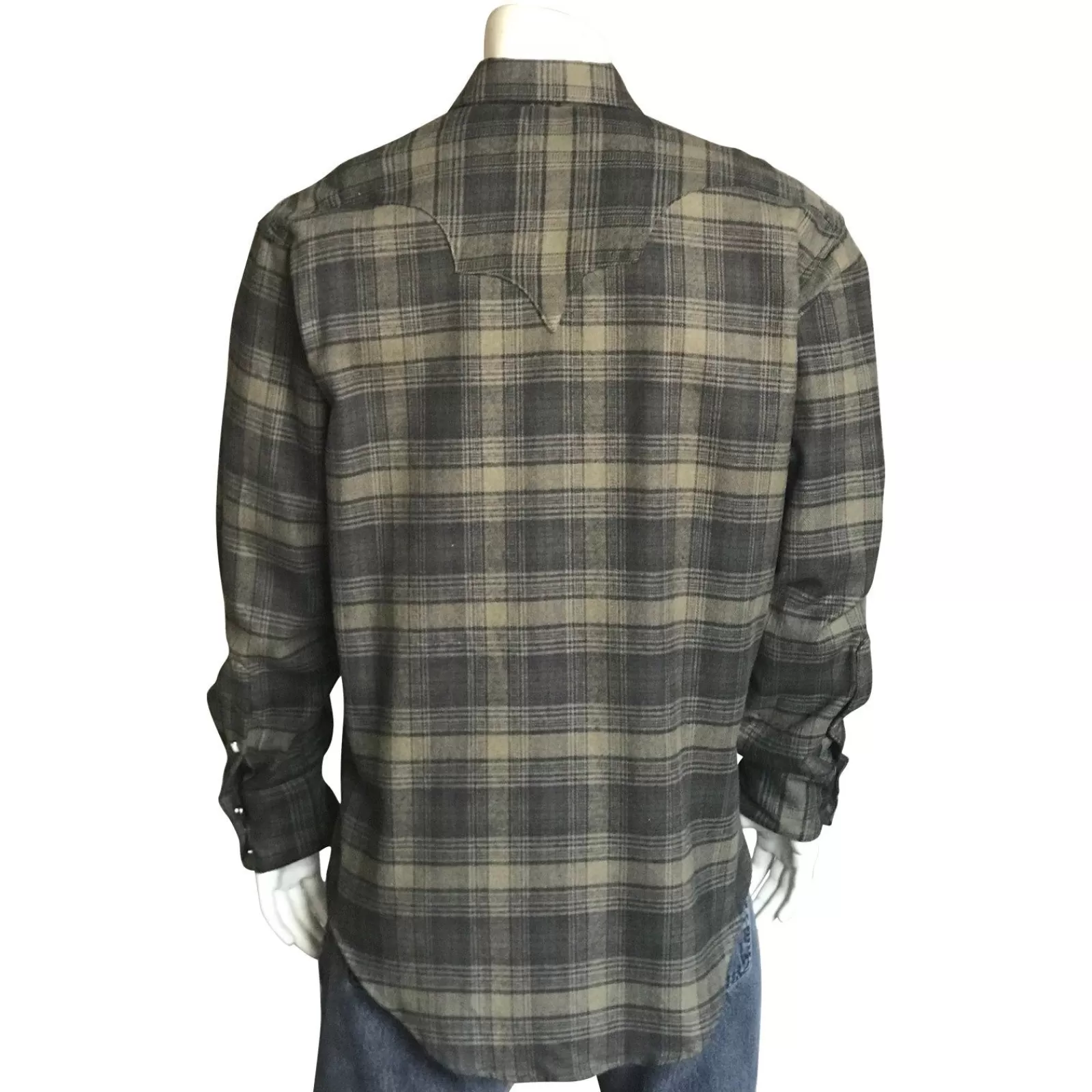 Rockmount Men'S Plush Flannel Olive & Grey Plaid Western Shirt Shop