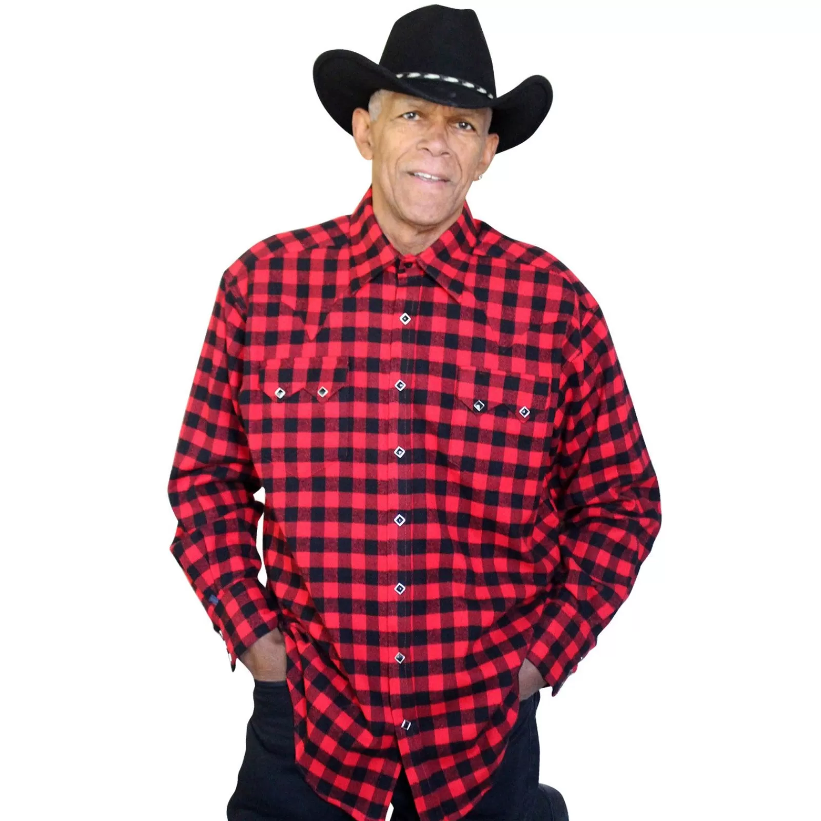 Rockmount Men'S Plush Flannel Red & Black Buffalo Check Western Shirt Flash Sale