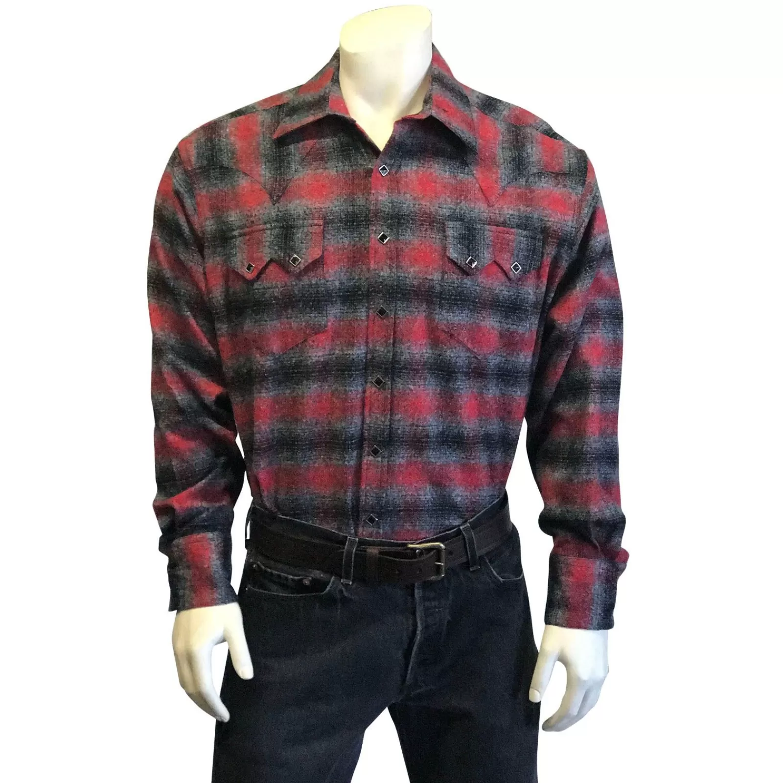 Rockmount Men'S Plush Flannel Red & Grey Plaid Western Shirt Cheap